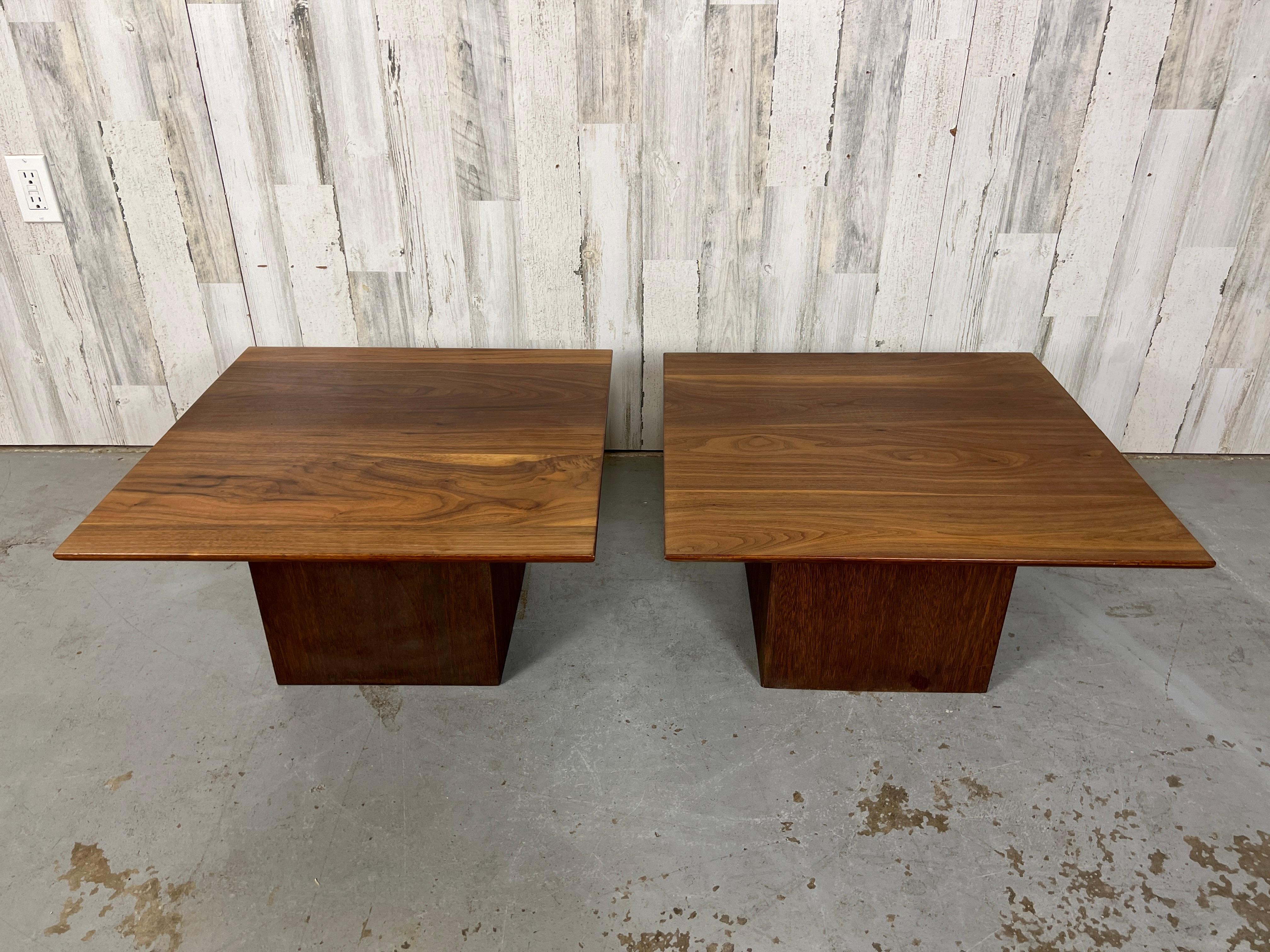 California Modern solid walnut beveled top side tables in the style of John Keal.