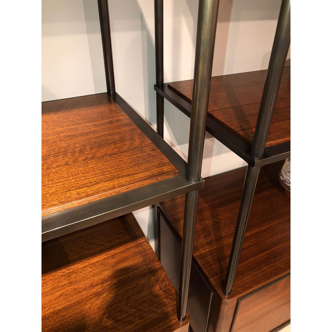 Brass Mid Century Walnut Etagere For Sale