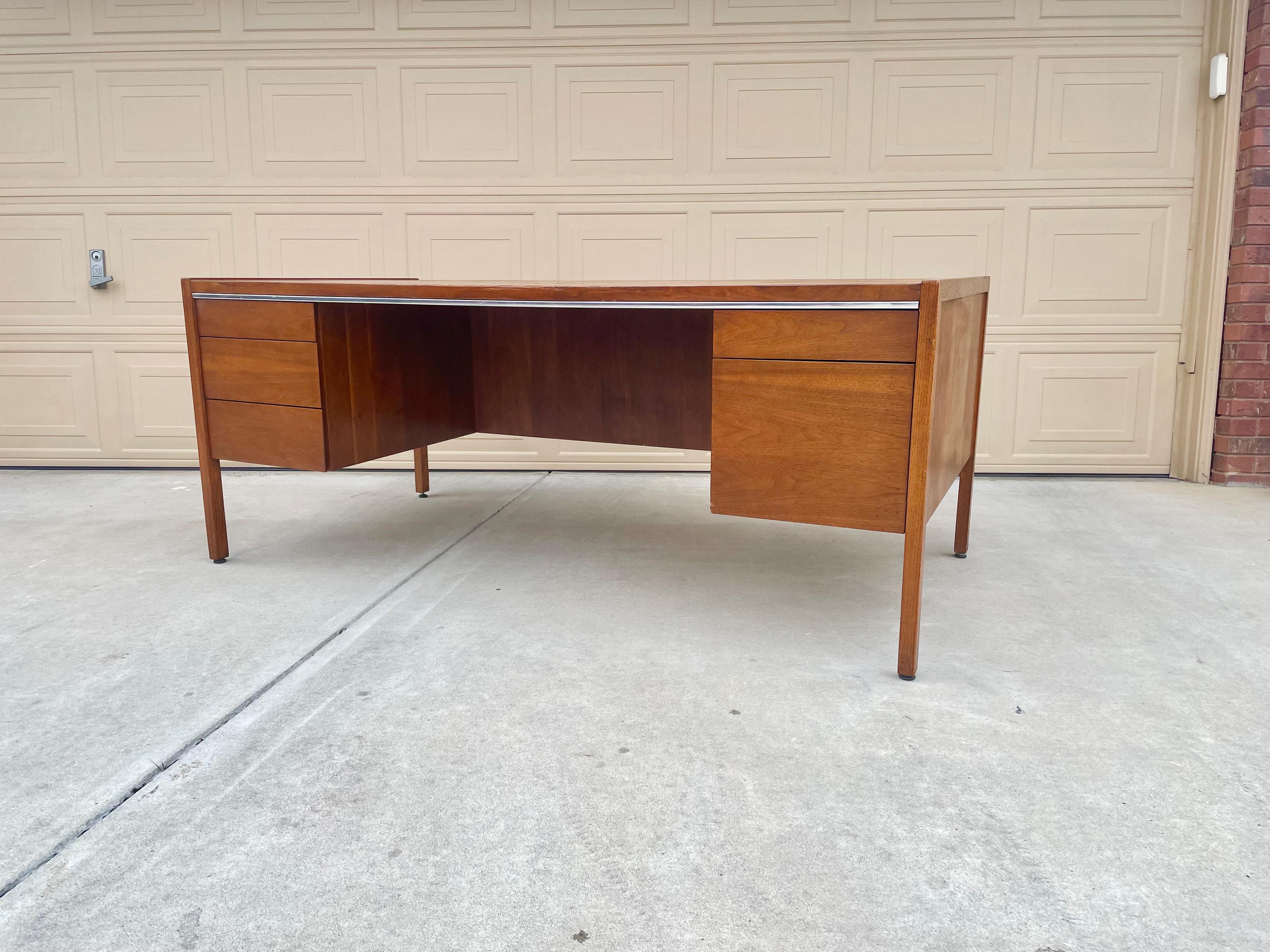 Chrome Mid-Century Walnut Executive Desk by Kimball