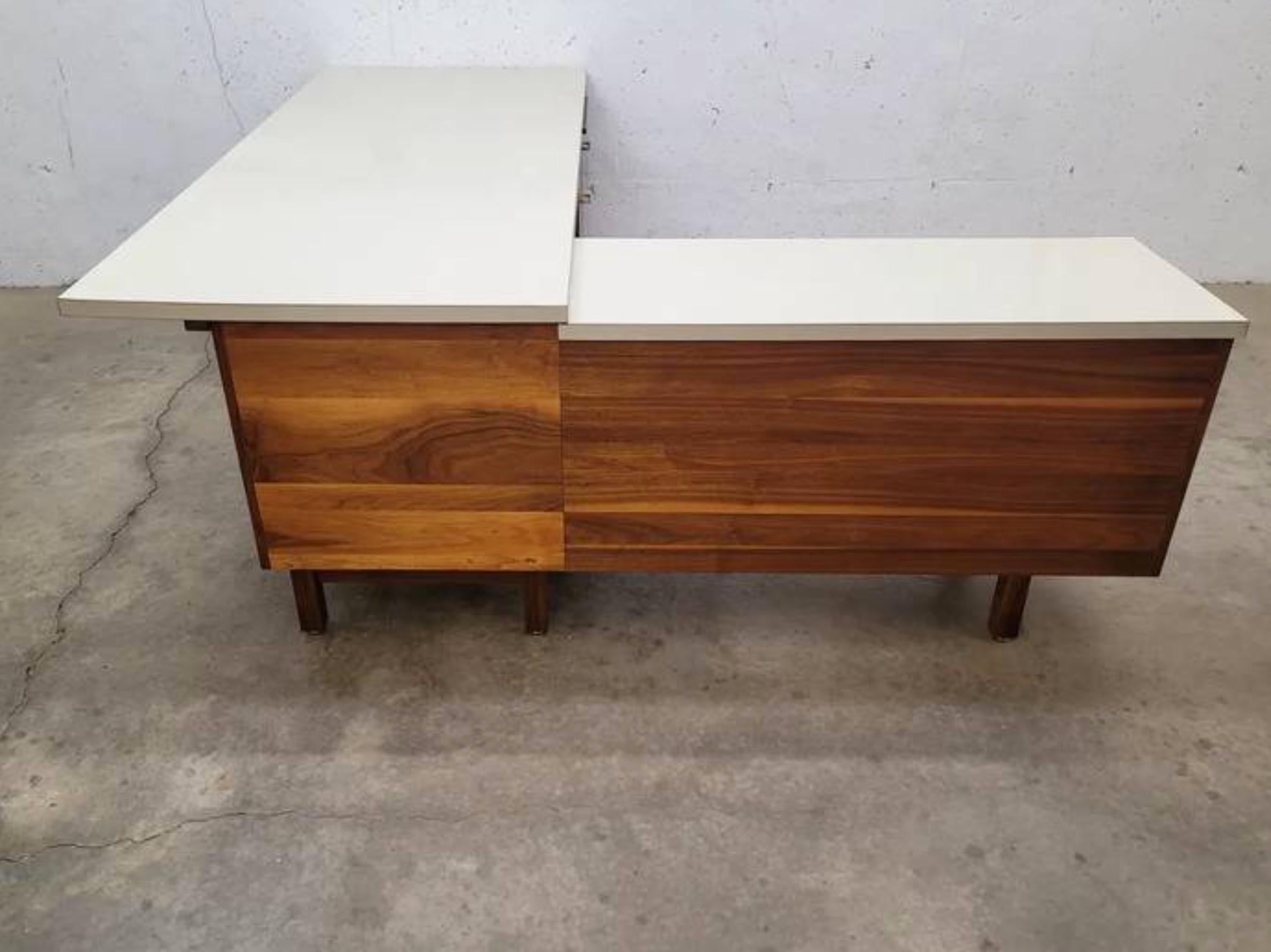American Mid Century Walnut Executive Desk with return