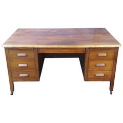 Mid Century Walnut Executive School Teachers Office Library Writing Desk