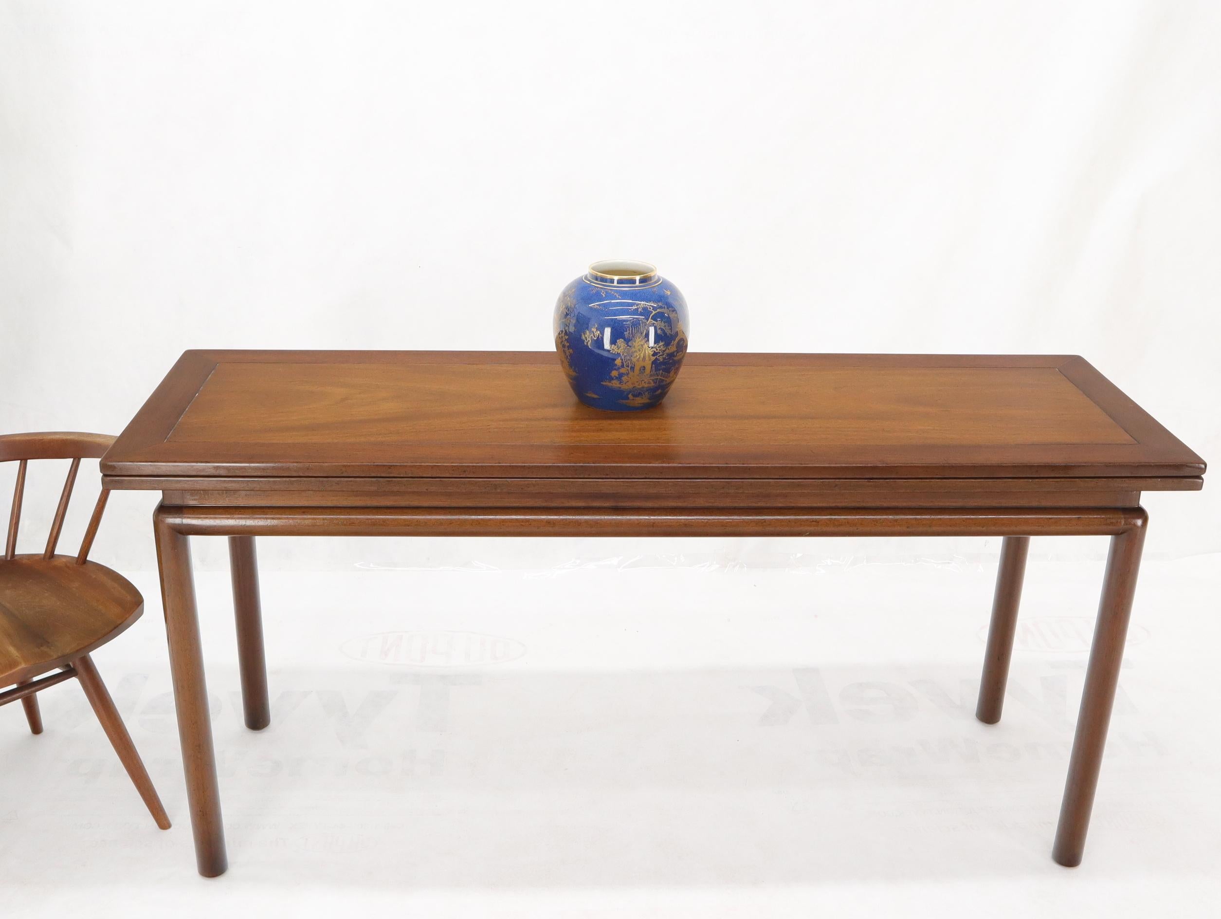 Midcentury Walnut Flip Top Console Dining Table on Cylinder Legs 2