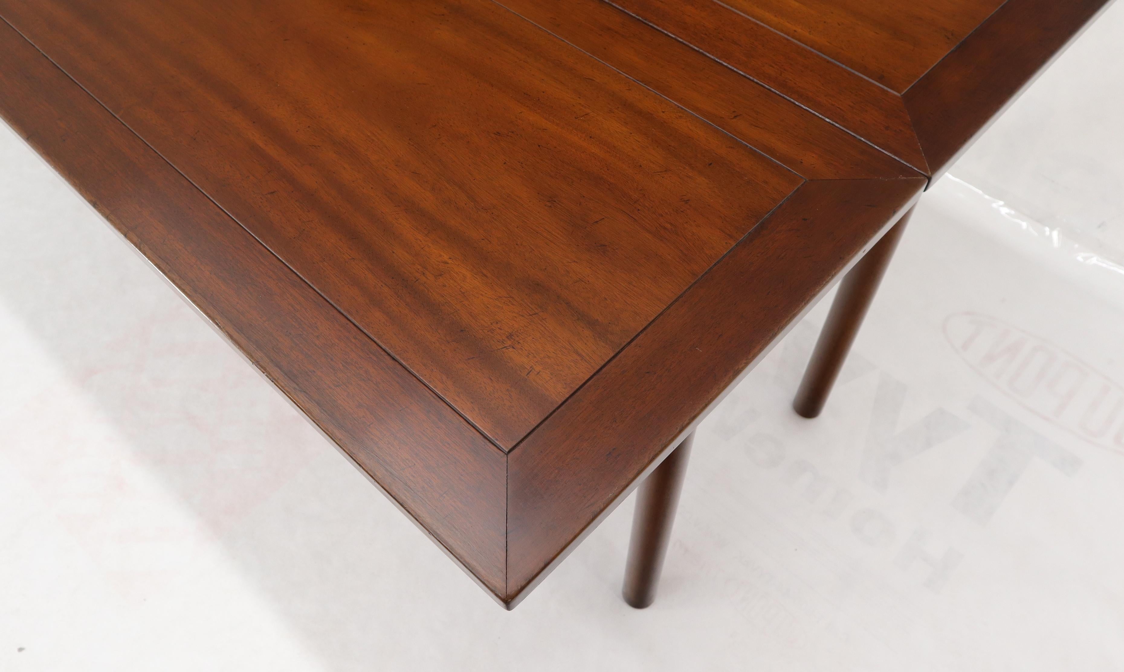 Lacquered Midcentury Walnut Flip Top Console Dining Table on Cylinder Legs