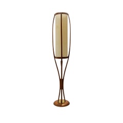 Midcentury Walnut Floor Lamp with Linen Shade