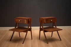 Mid Century Walnut Floating Nightstands by Drexel Declaration
