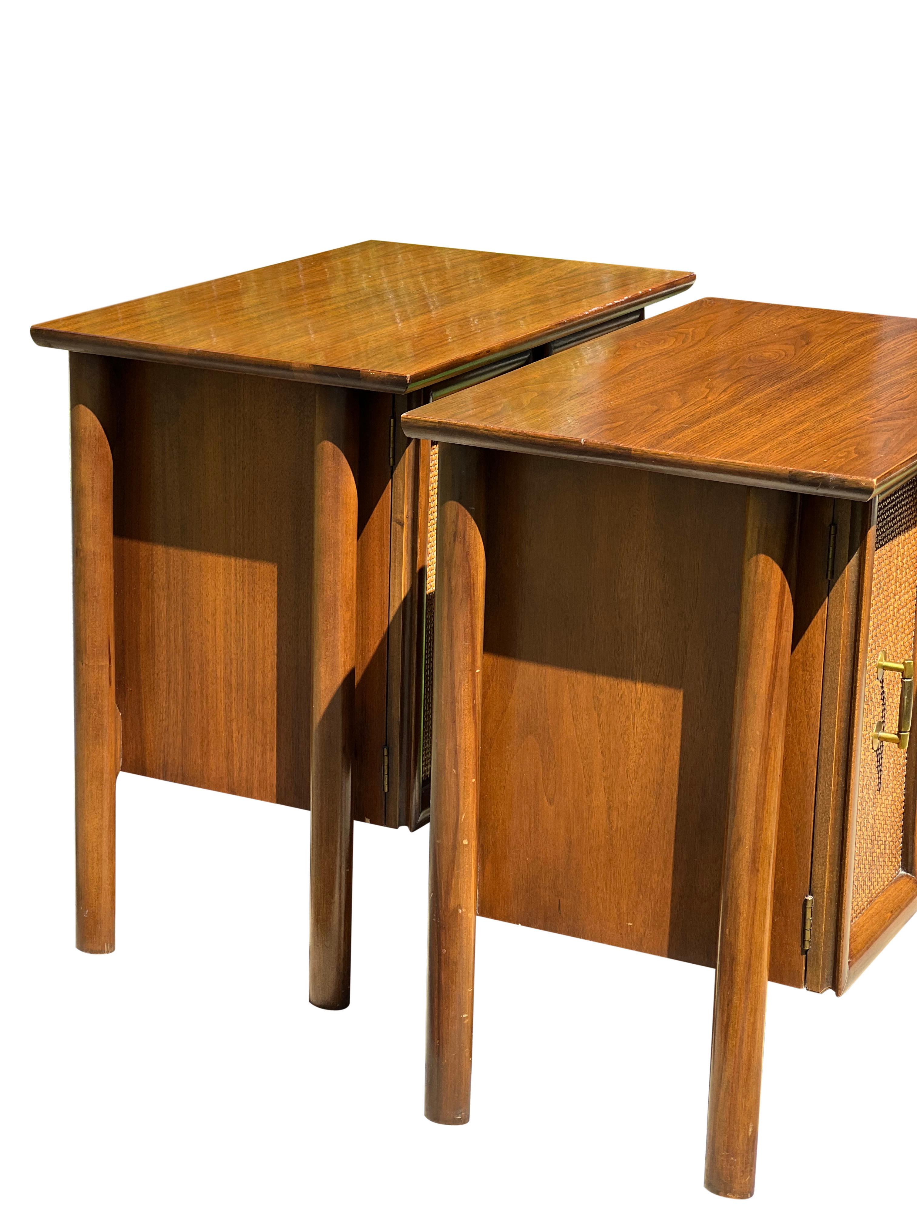 Mid-Century Modern Mid Century Walnut Floating Nightstands with Cane Panel Doors