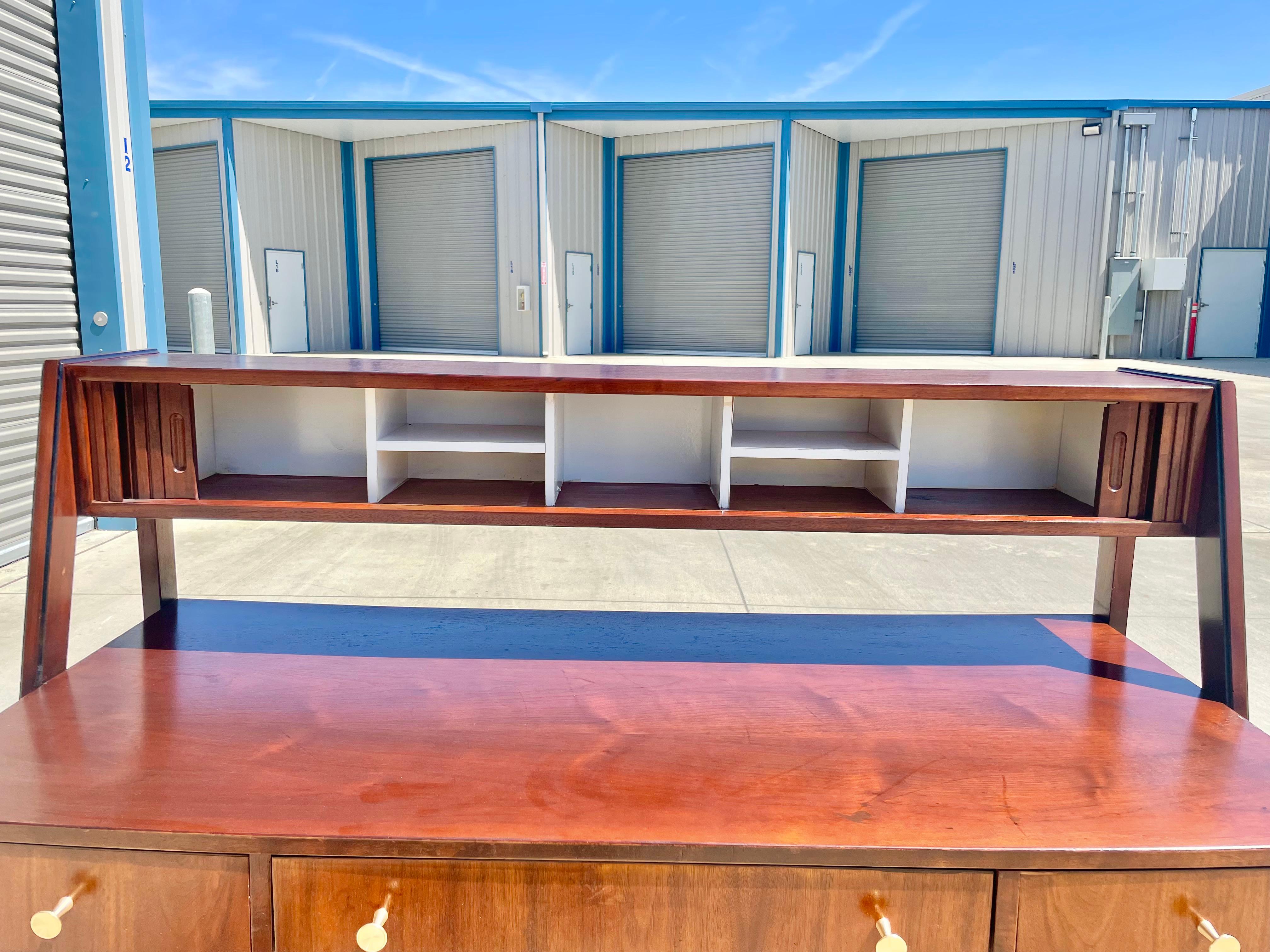 Midcentury Walnut Floating Tambour Desk Attributed to Glenn of California For Sale 3