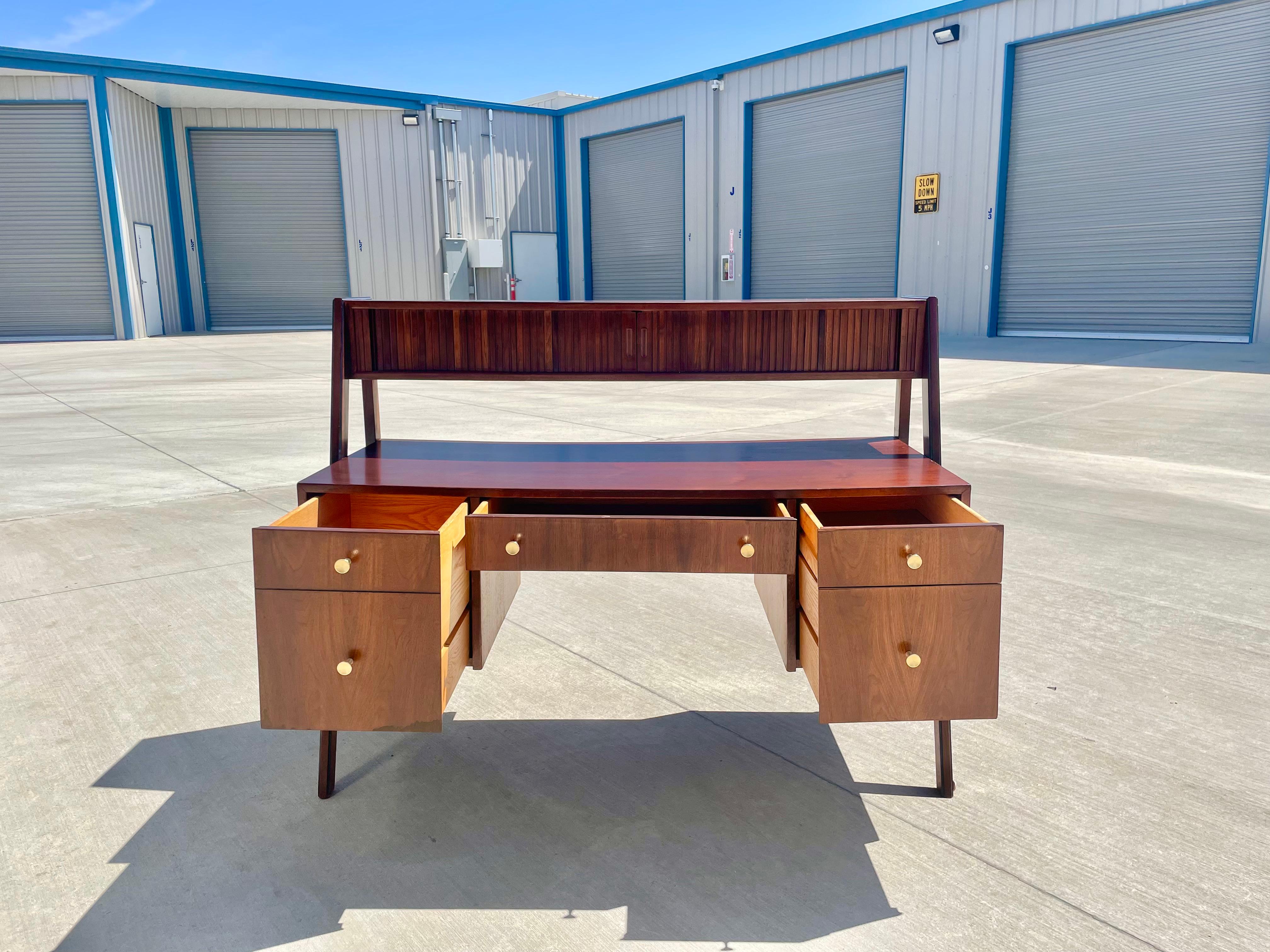 American Midcentury Walnut Floating Tambour Desk Attributed to Glenn of California For Sale