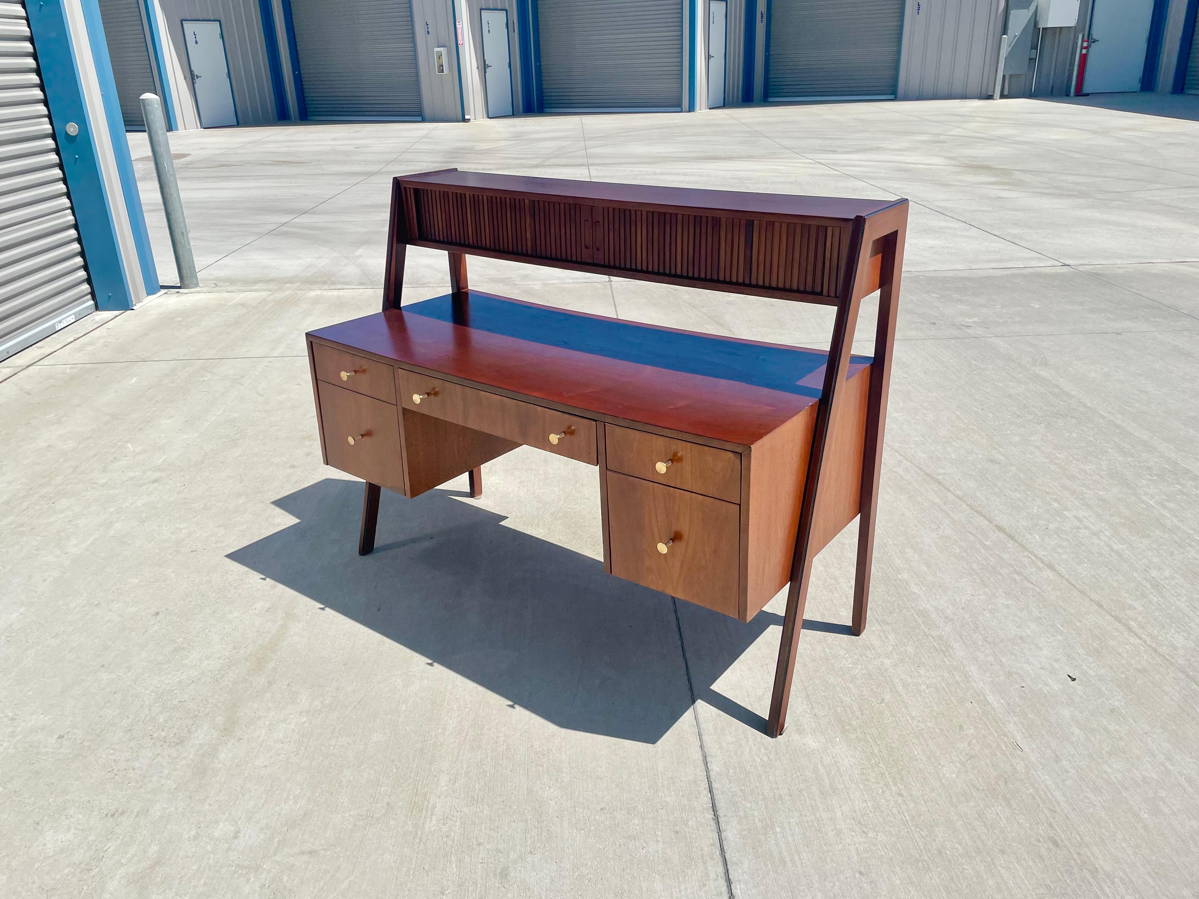 Mid-20th Century Midcentury Walnut Floating Tambour Desk Attributed to Glenn of California For Sale