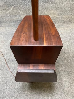 Mid Century Walnut Floor Lamp with Table/Magazine Rack