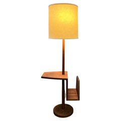 Mid Century Walnut Floor Lamp with Table/Magazine Rack
