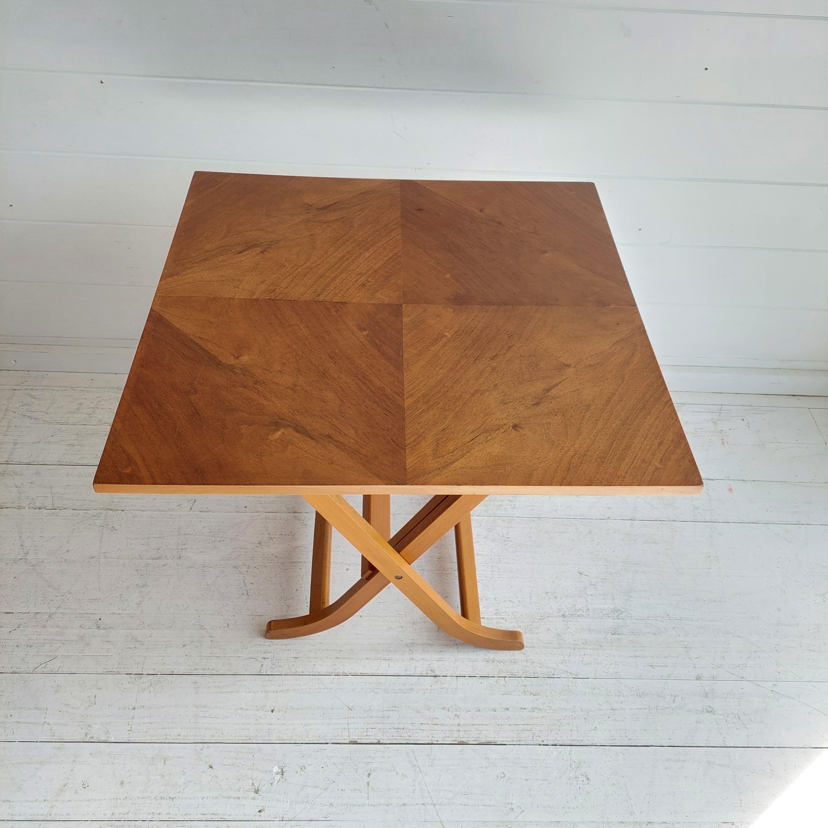 Mid Century Walnut Folding Occasional Side Table By Meredew, 60s For Sale 3