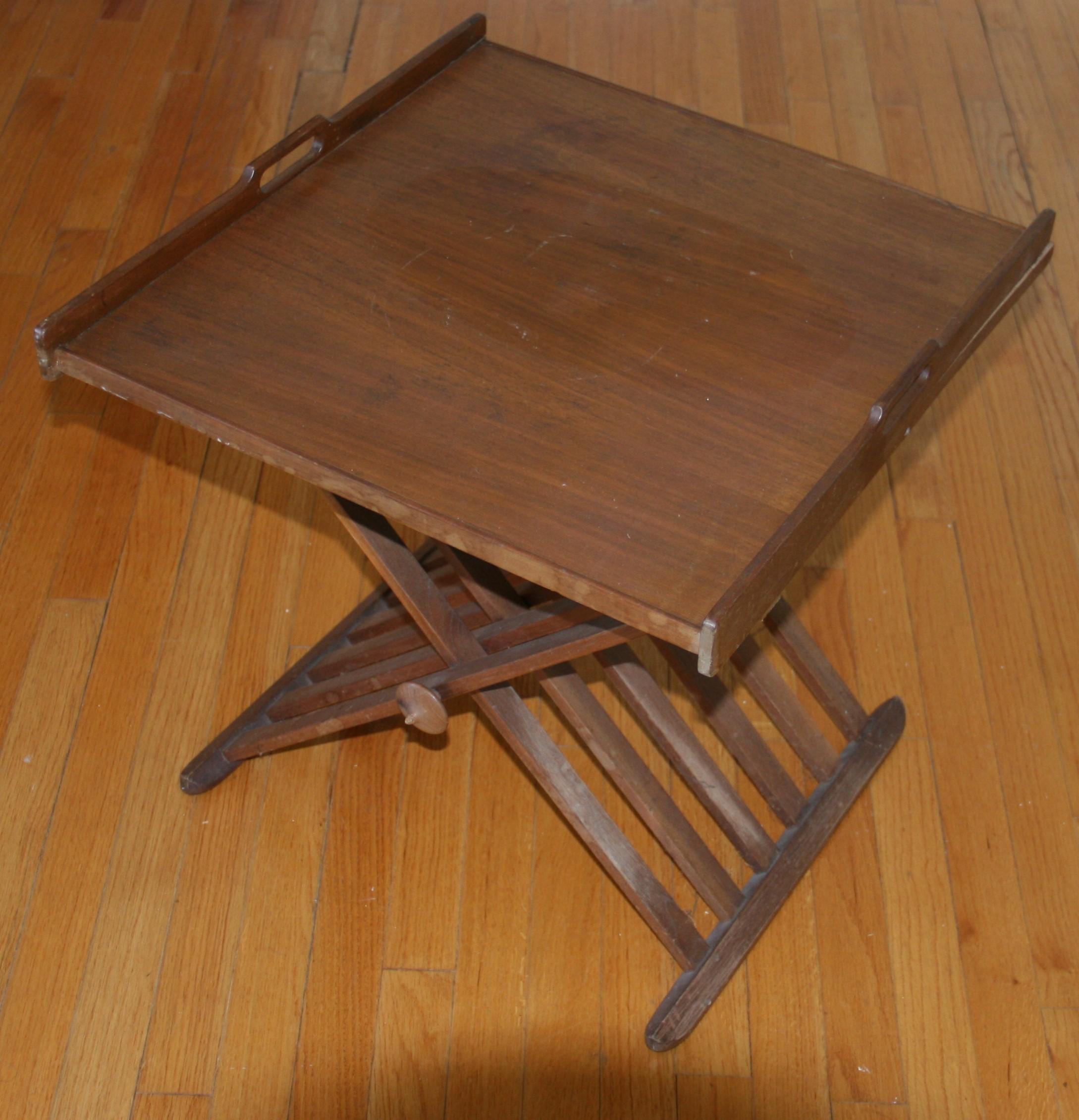 Folding Campaign Tray Table by Kipp Stewart and Stewaart McDougal for Drexel In Good Condition For Sale In Douglas Manor, NY