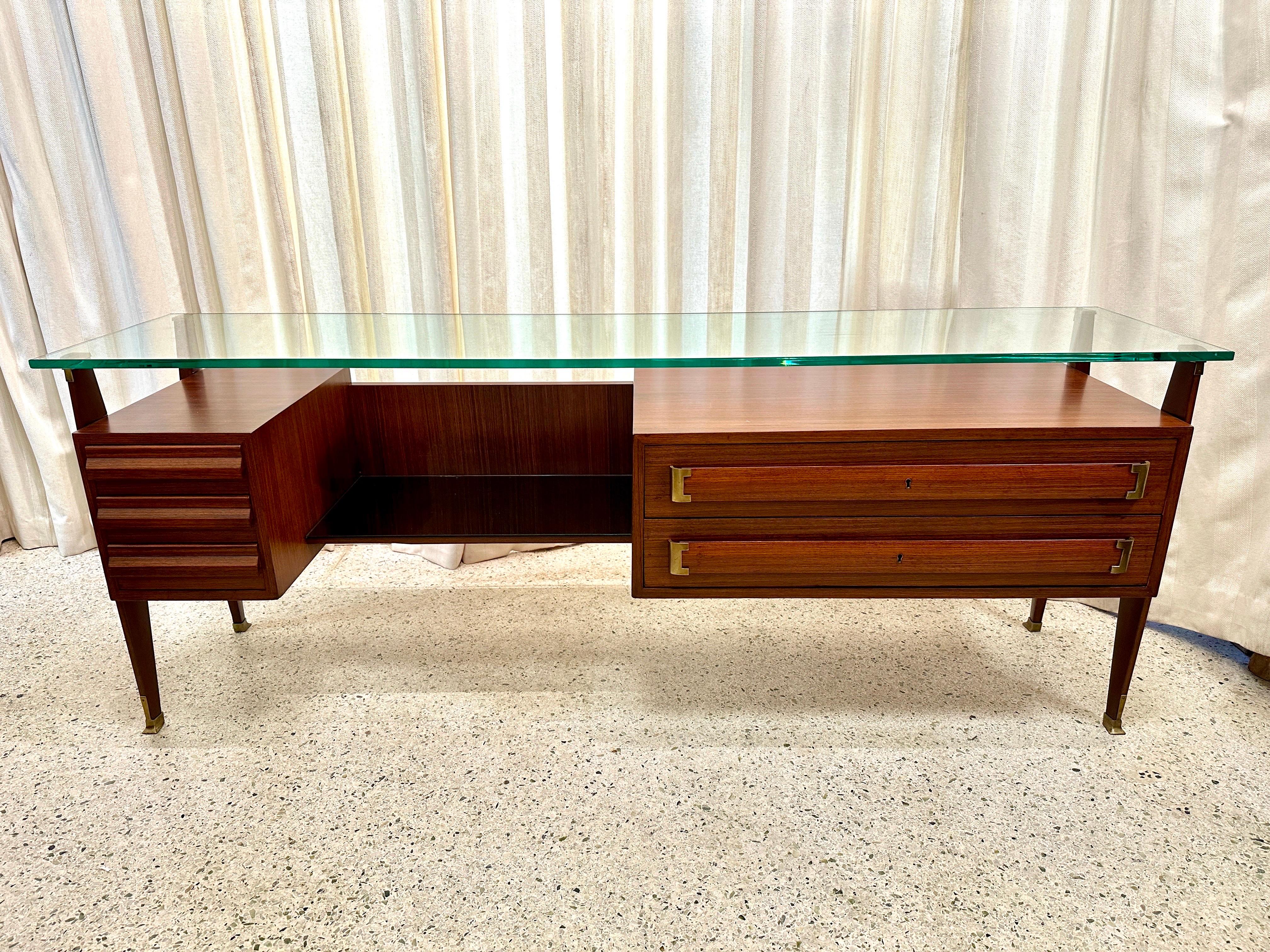 Mid-Century Walnut, Glass and Brass Italian Sideboard 1960's For Sale 12
