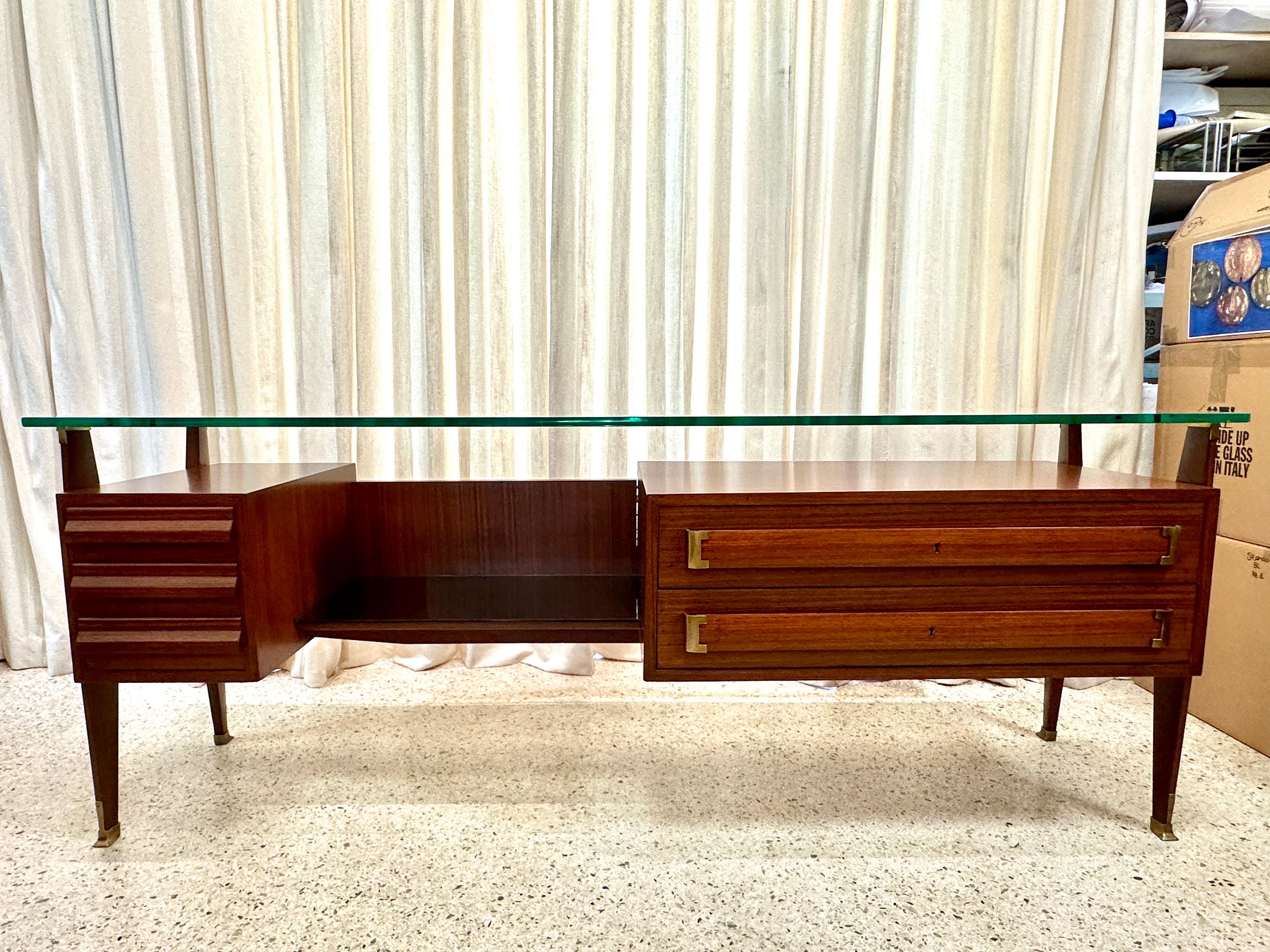 Mid-Century Walnut, Glass and Brass Italian Sideboard 1960's For Sale 3