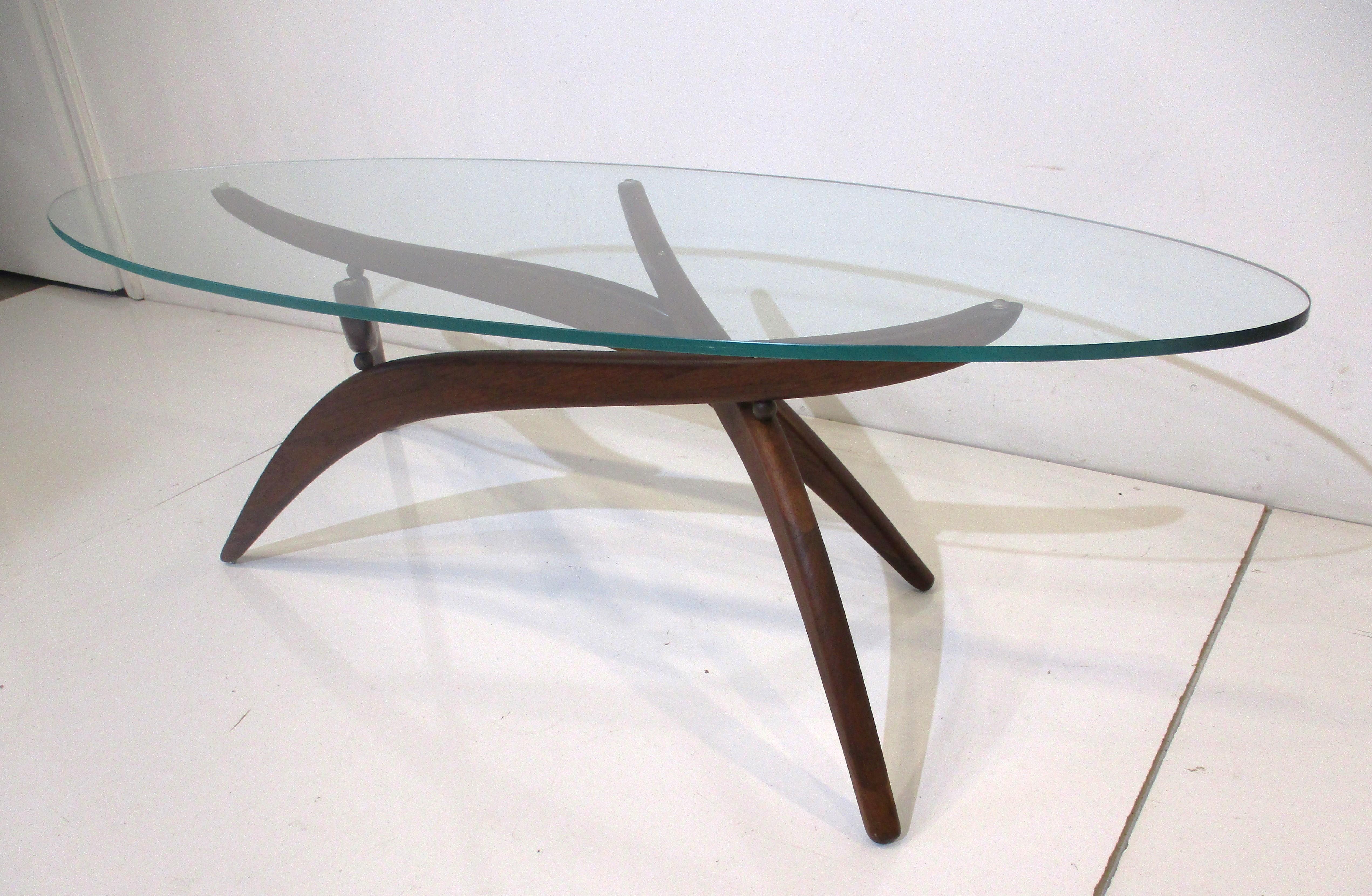 Mid-Century Modern Mid Century Walnut Glass Coffee Table by Forest Wilson in the style of Pearsall