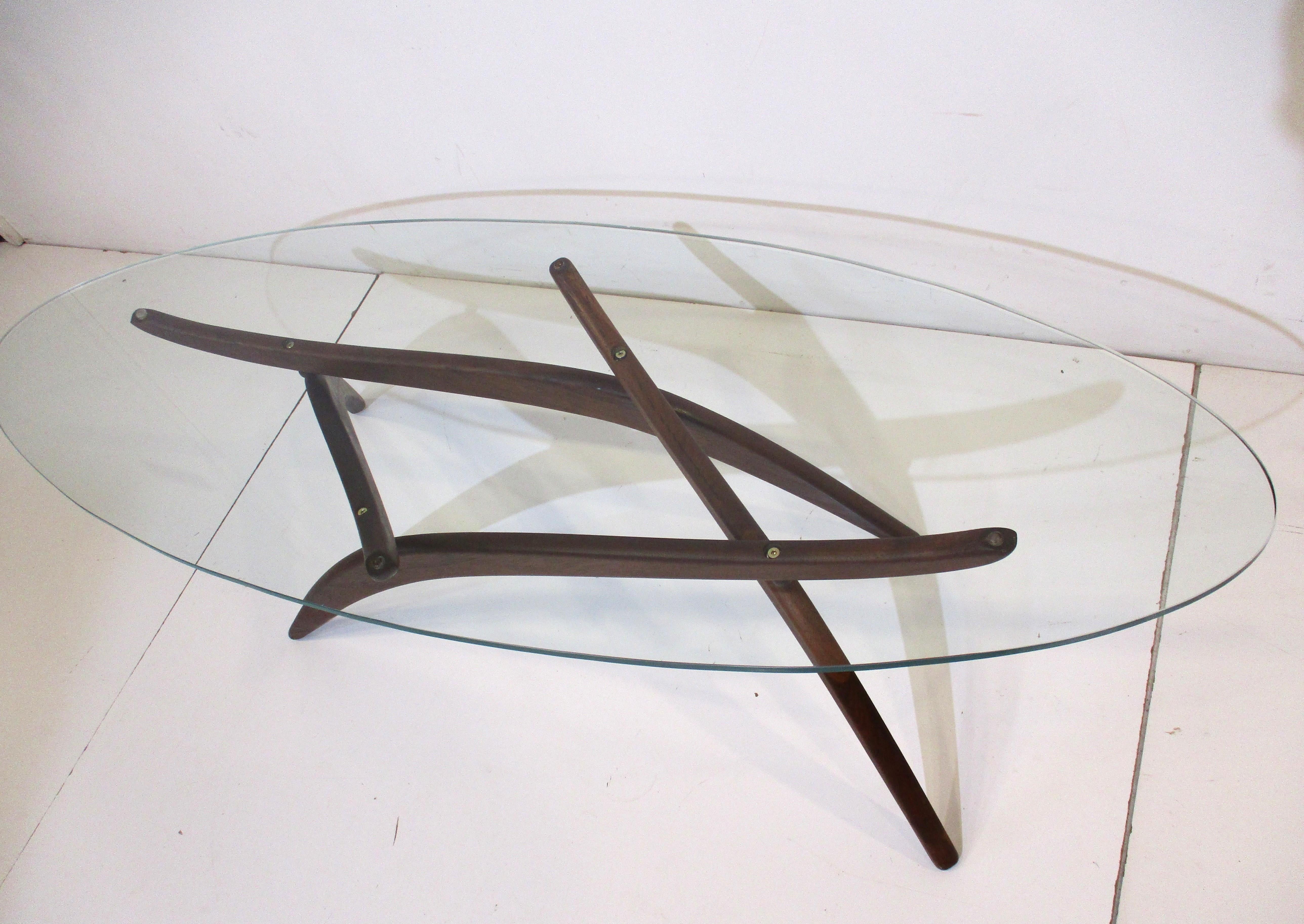 20th Century Mid Century Walnut Glass Coffee Table by Forest Wilson in the style of Pearsall