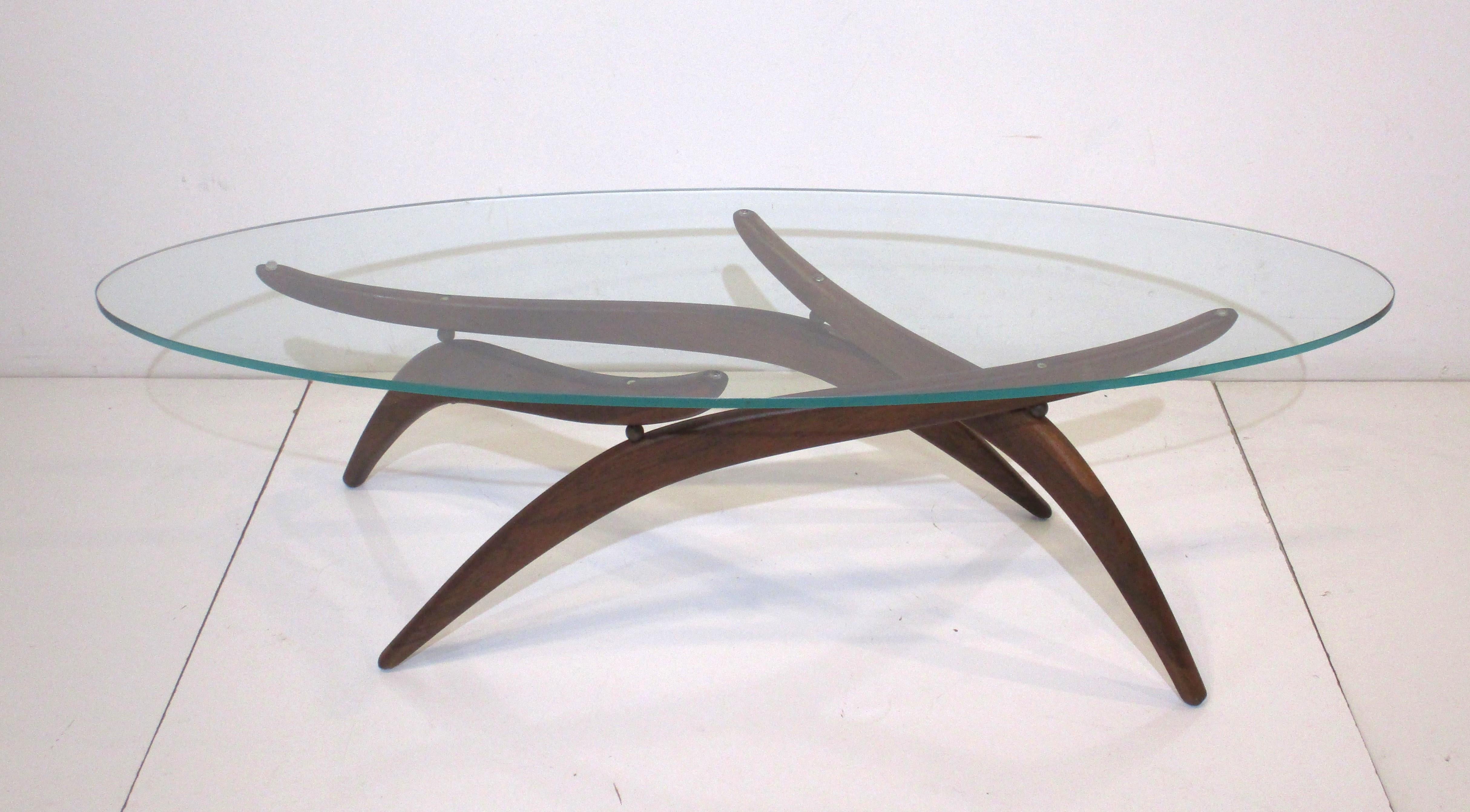 Mid Century Walnut Glass Coffee Table by Forest Wilson in the style of Pearsall 2