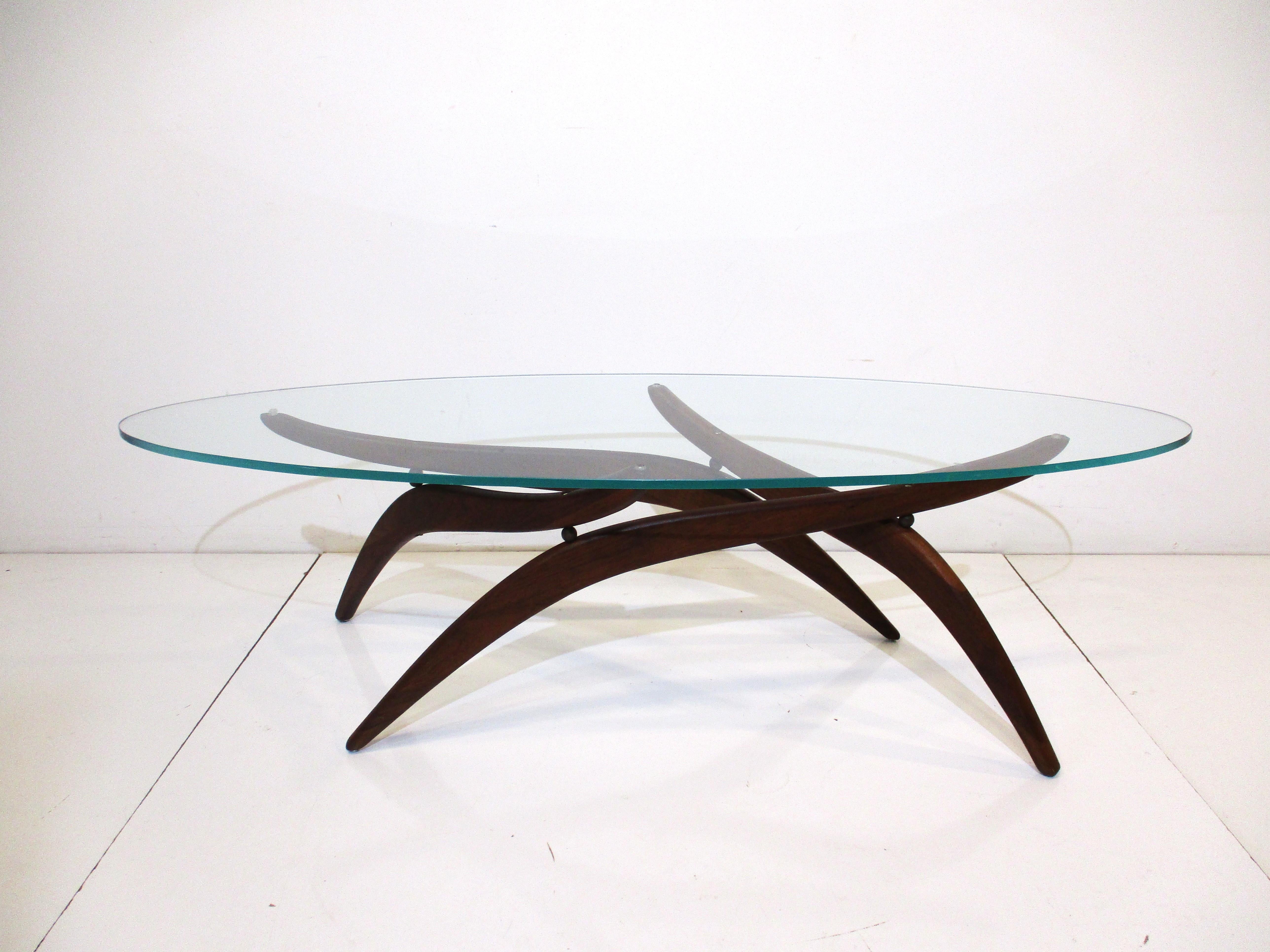 Mid Century Walnut Glass Coffee Table by Forest Wilson in the style of Pearsall 3