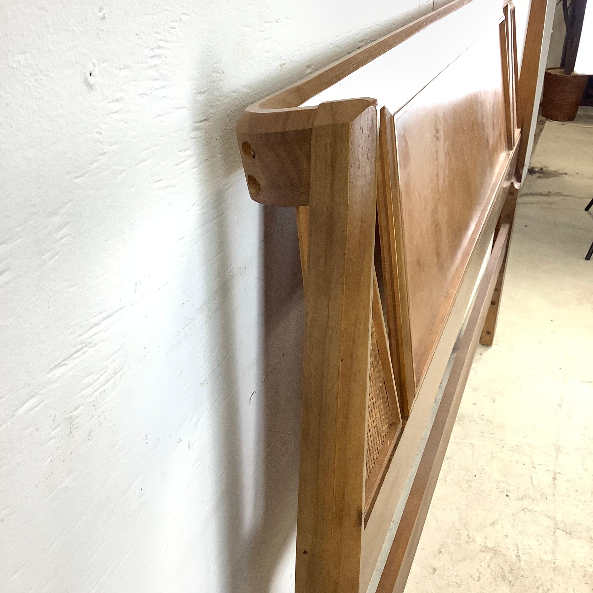 Wood Mid-Century Walnut Headboard With Cane Detail- Full or Queen