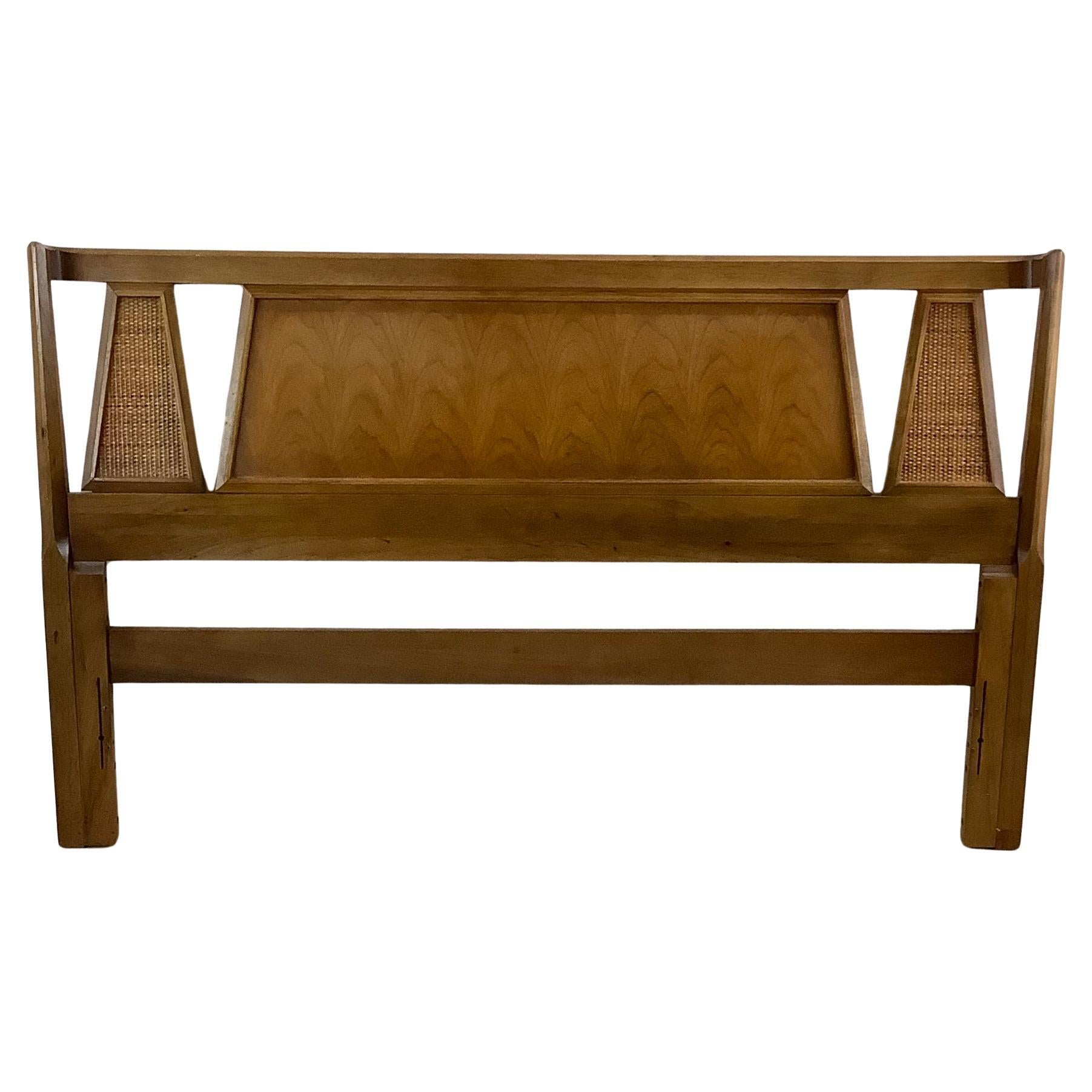 Mid-Century Walnut Headboard With Cane Detail- Full or Queen