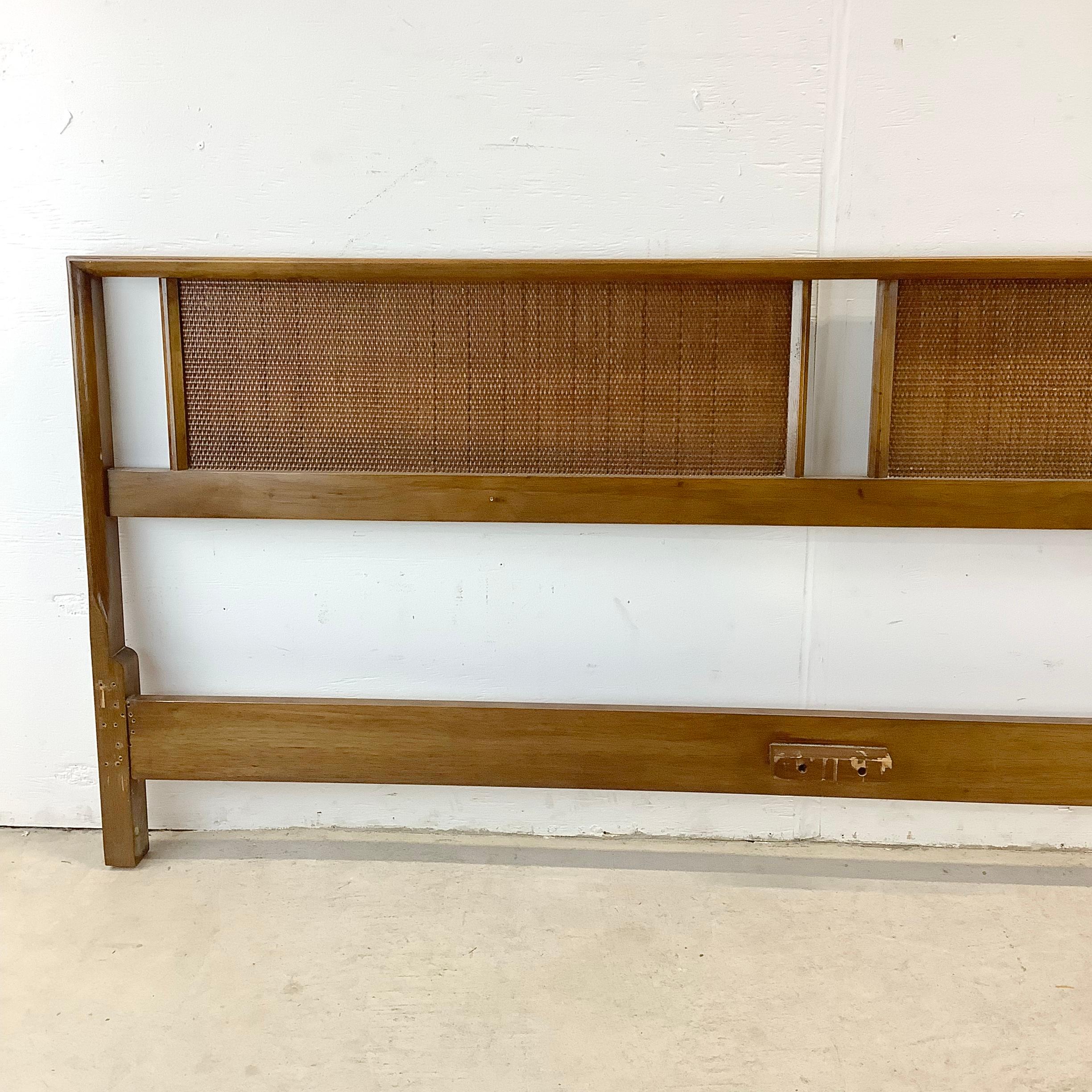 Mid-Century Modern Mid-Century Walnut Headboard With Cane Front- King For Sale