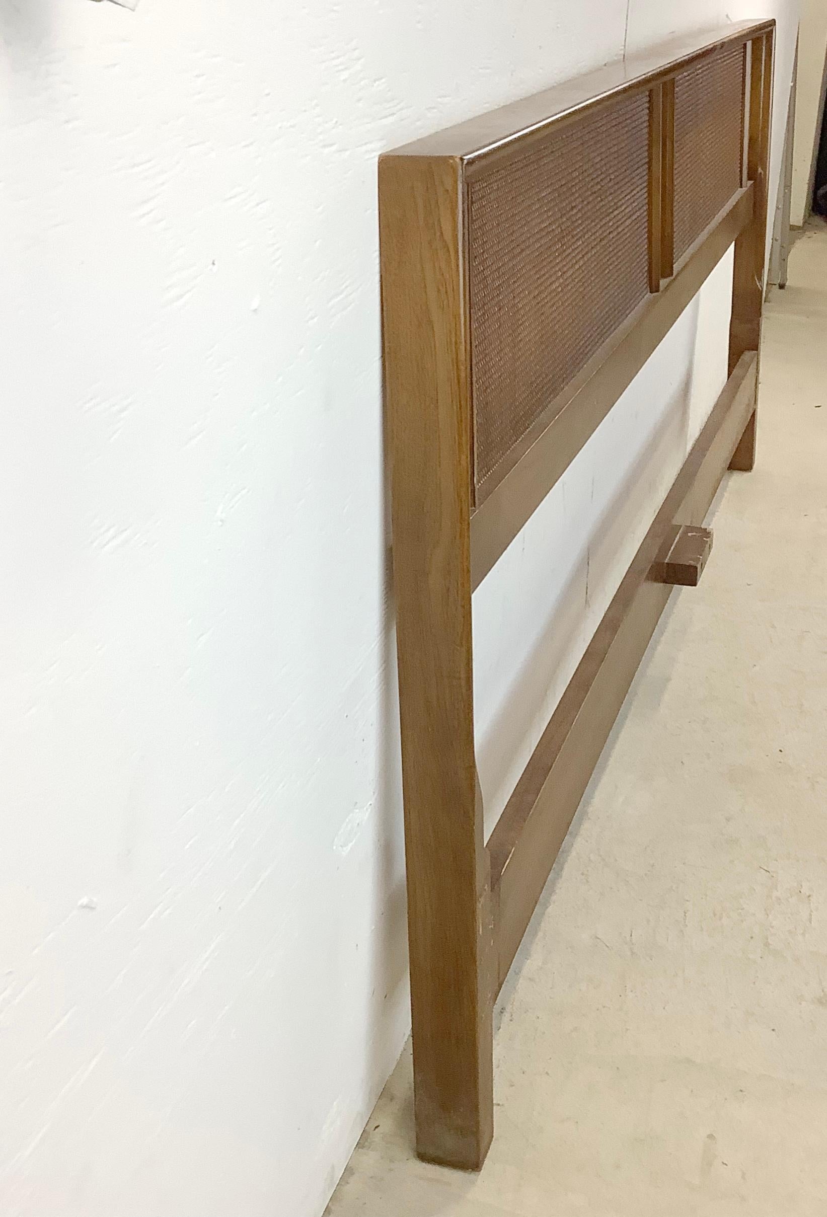 20th Century Mid-Century Walnut Headboard With Cane Front- King For Sale