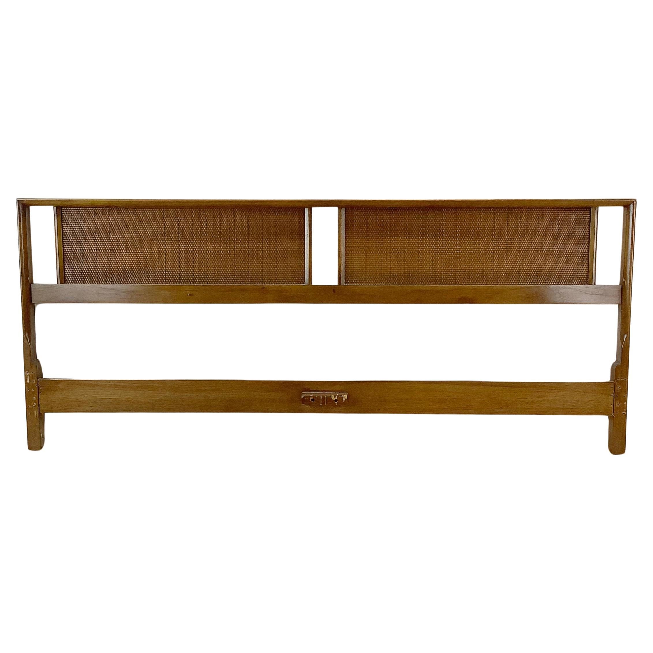 Mid-Century Walnut Headboard With Cane Front- King For Sale
