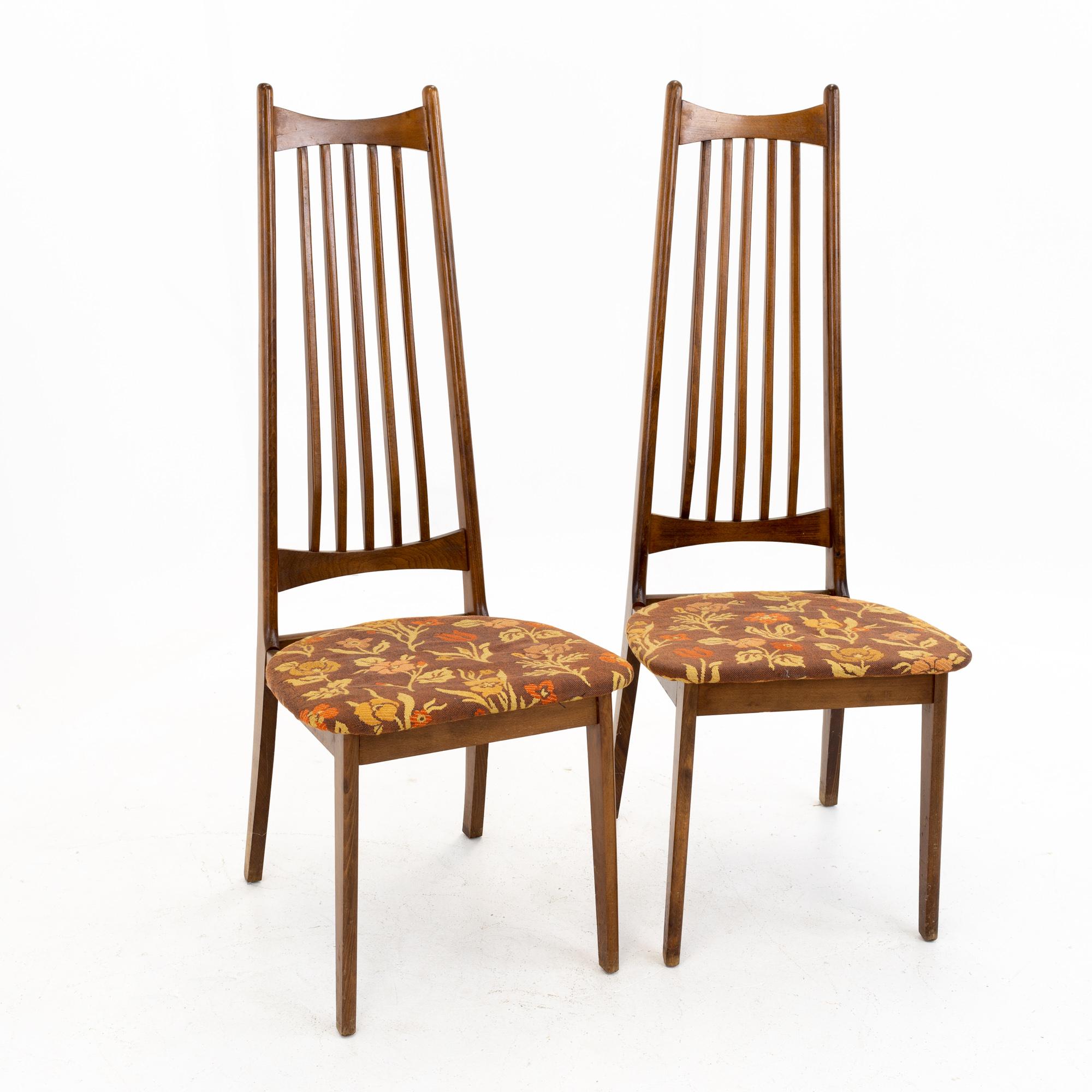 American Mid Century Walnut Highback Dining Chairs, Set of 4