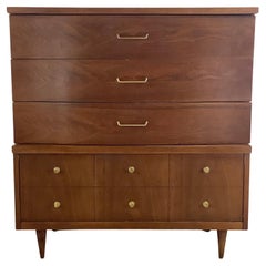 Mid-Century Walnut Highboy Dresser by Bassett