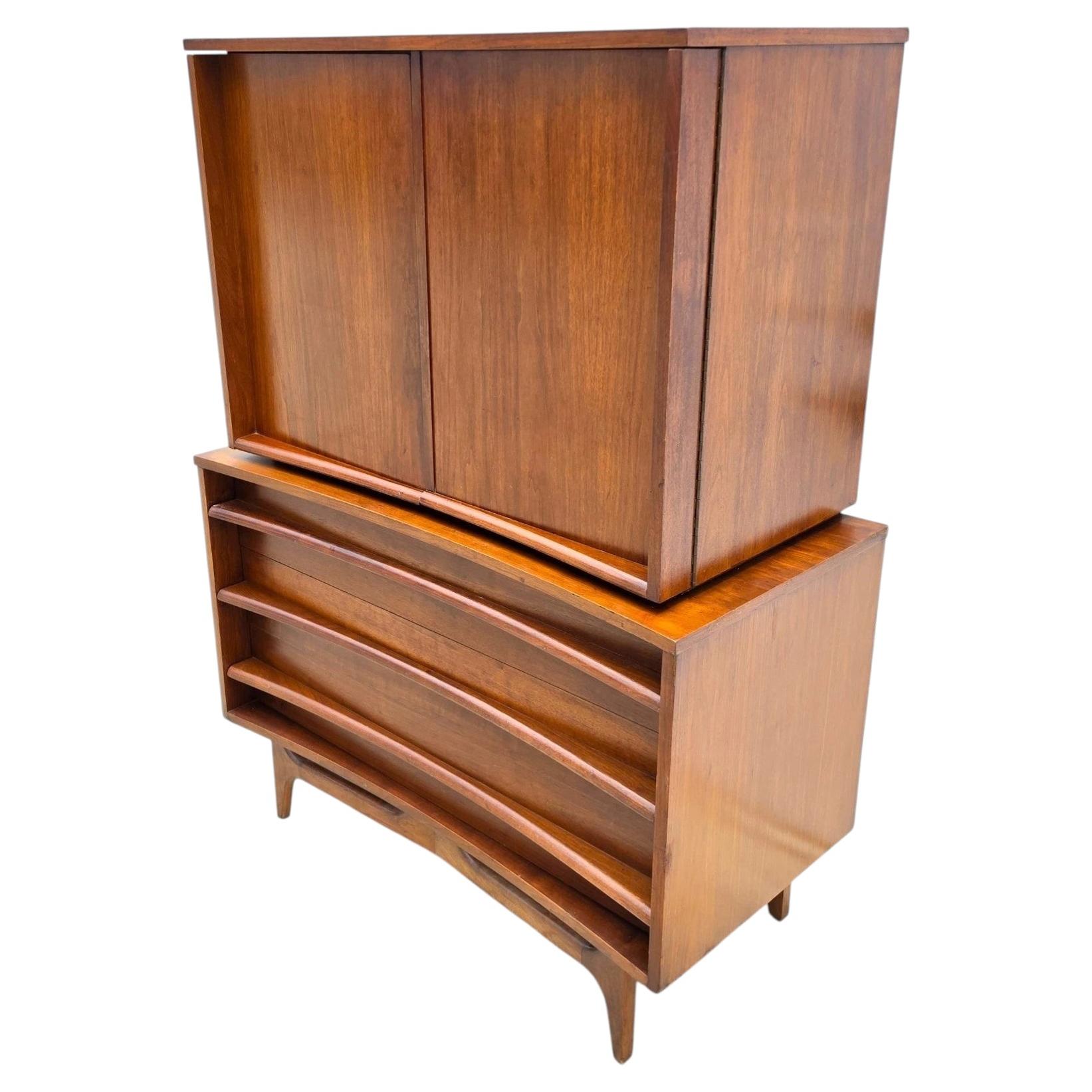 Mid-Century Walnut Highboy Dresser by Young Manufacturing Co. MCM