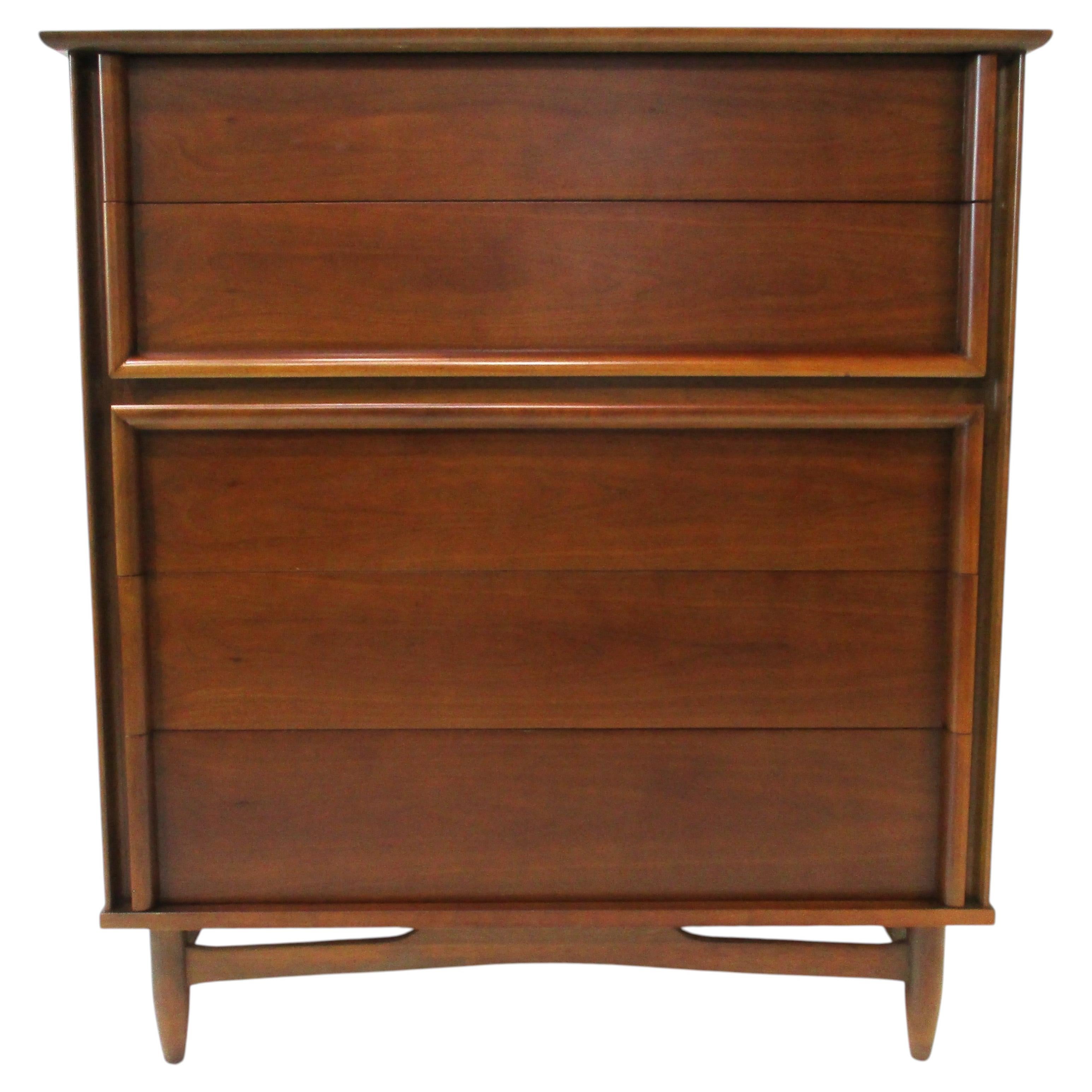 Mid Century Walnut Highboy Dresser Chest by Dixie Furniture For Sale