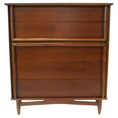 Mid Century Walnut Highboy Dresser Chest by Dixie Furniture