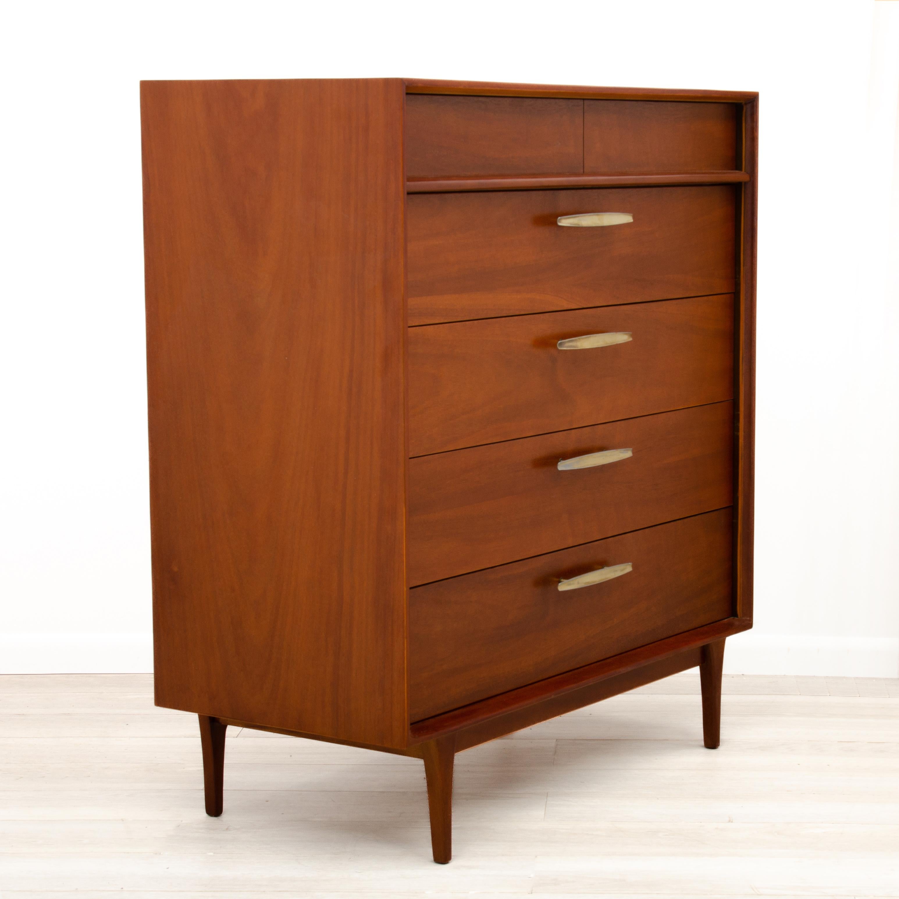 Mid-Century Modern Mid Century Walnut Highboy Dresser Chest Unmarked For Sale