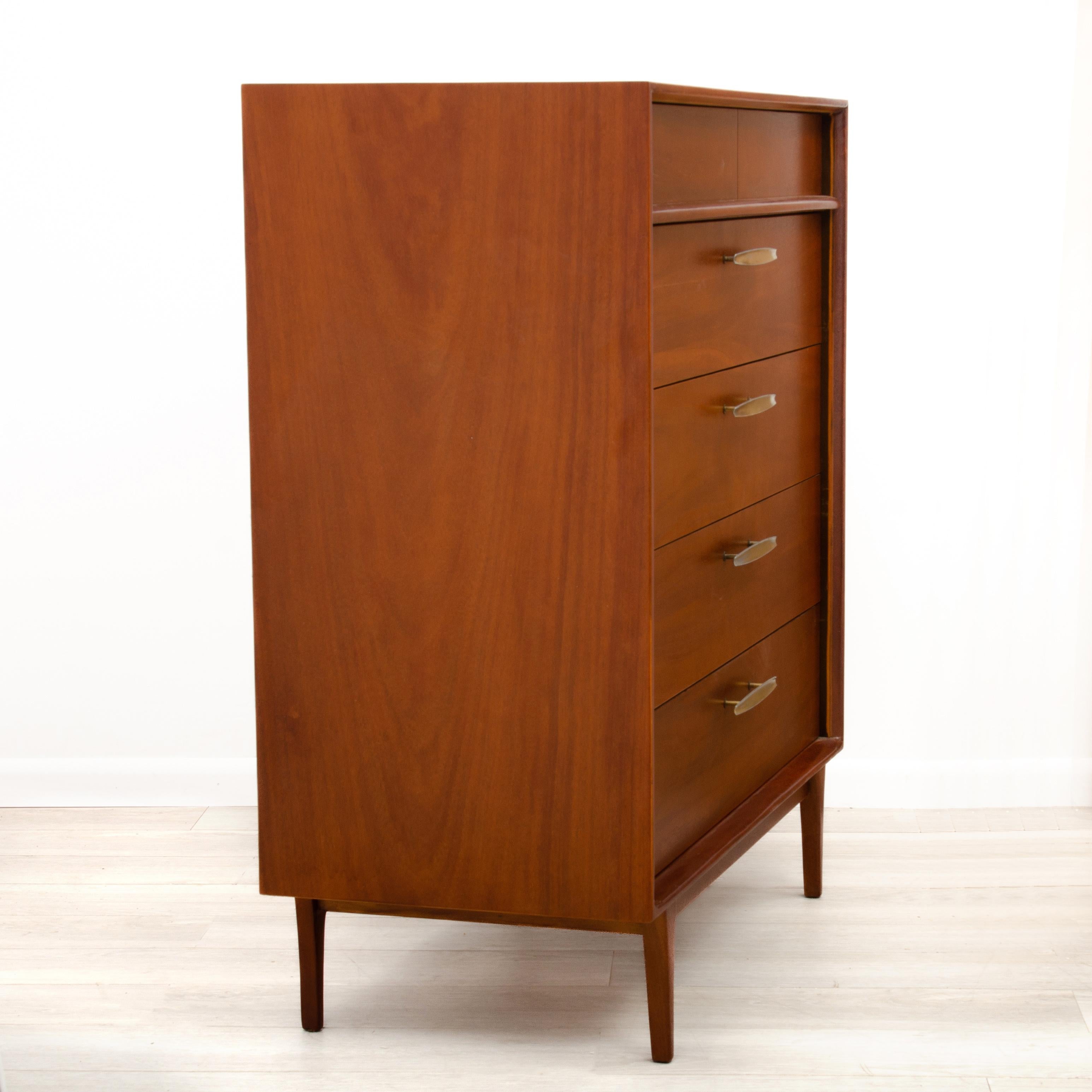 American Mid Century Walnut Highboy Dresser Chest Unmarked For Sale
