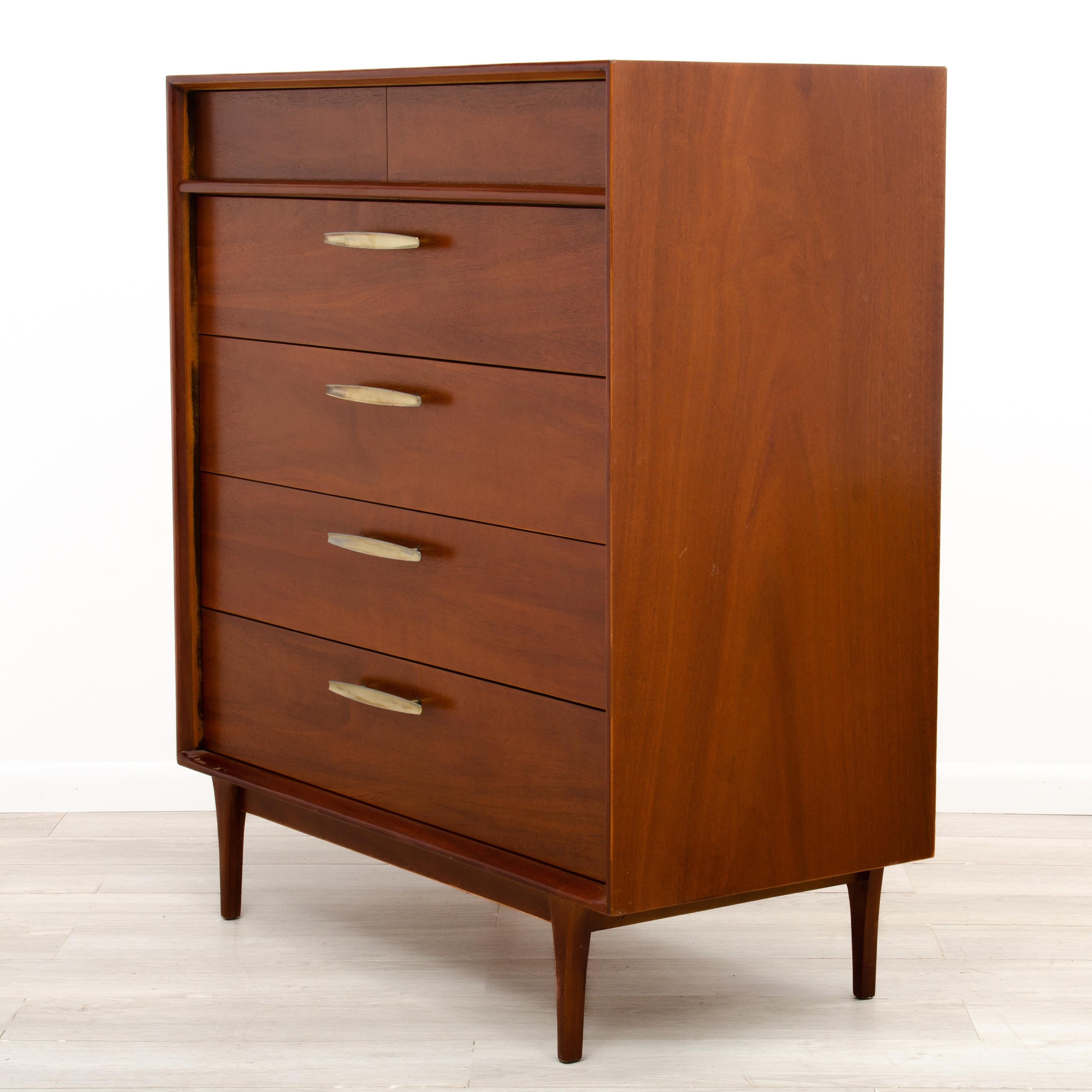 Mid-20th Century Mid Century Walnut Highboy Dresser Chest Unmarked For Sale