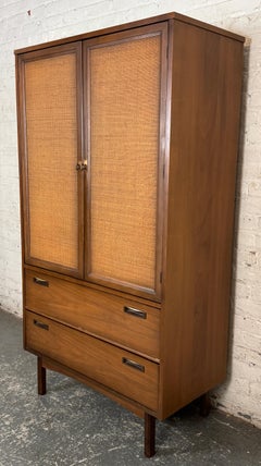 Mid-Century Walnut Highboy Dresser with Caned Doors