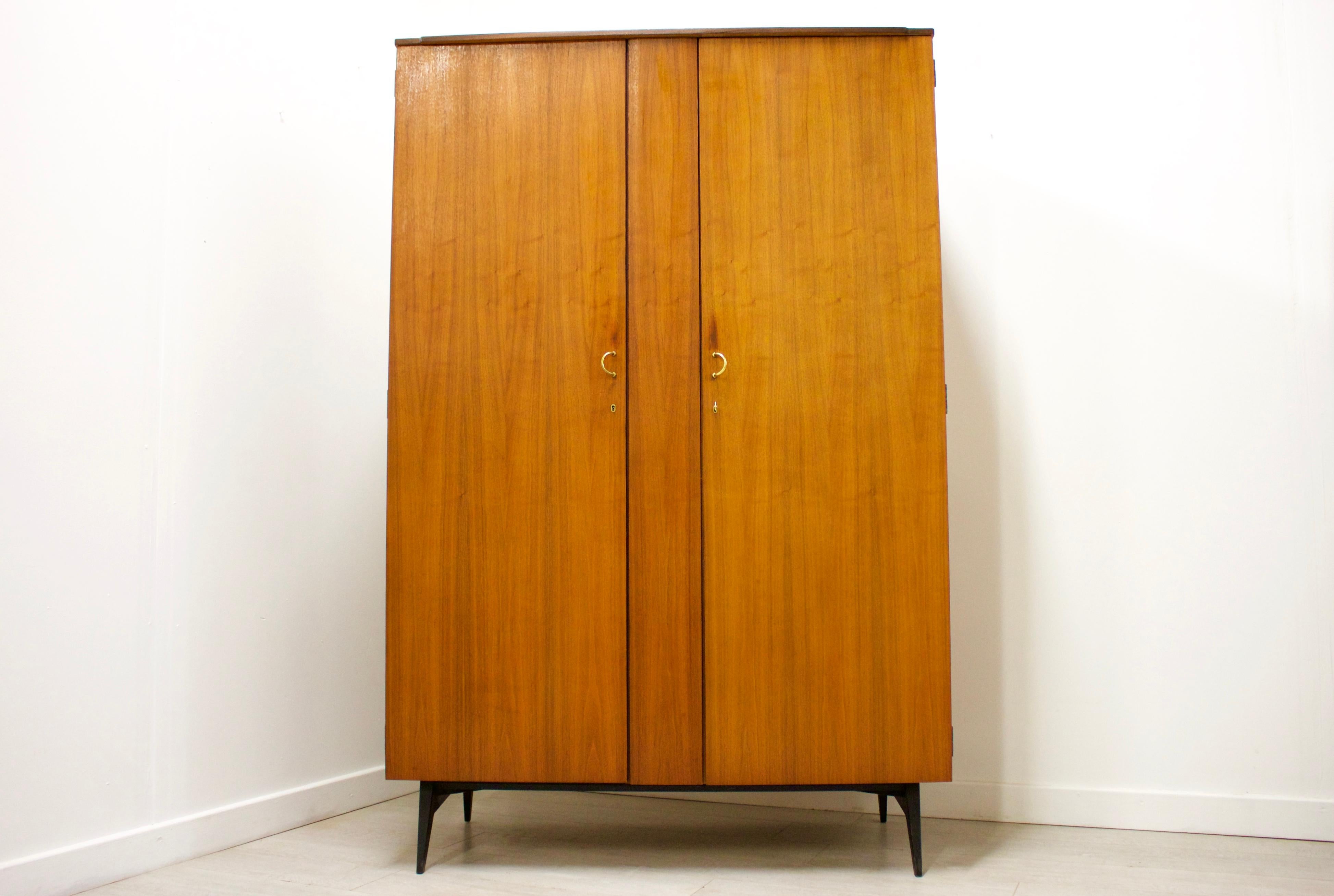 British Midcentury Walnut Italian Influenced Ladies Wardrobe by Meredew, 1960s