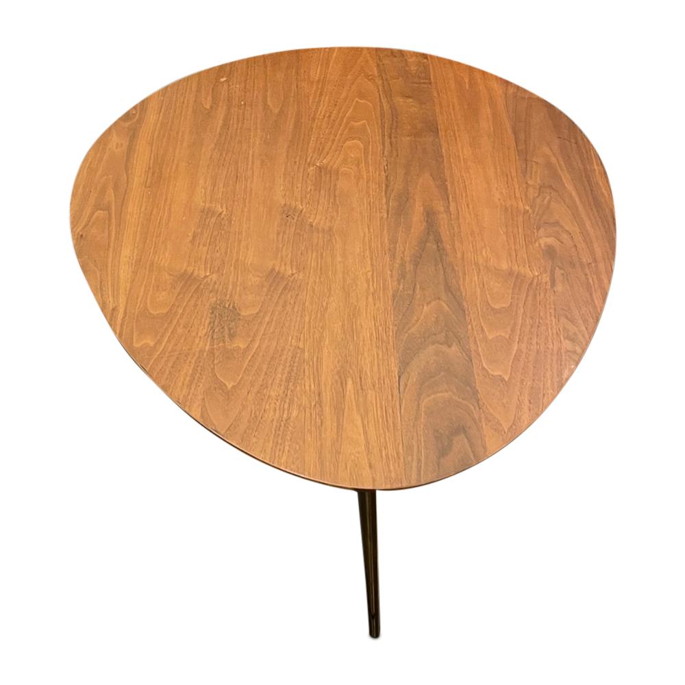 Mid-Century Walnut Kidney Coffee Table Shape with Brass Gold Legs In Good Condition In Hudson, NY