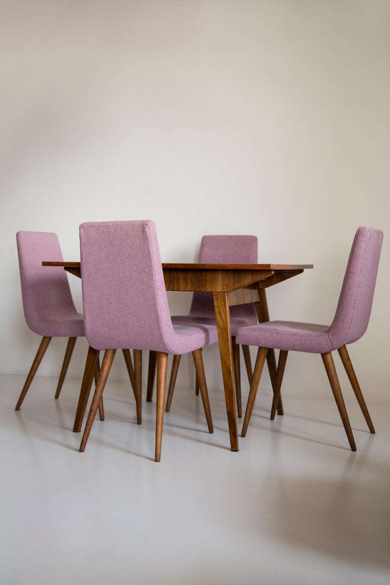 Midcentury Walnut Kitchen Table and Chairs, Danuta Lewandowska, Poland
