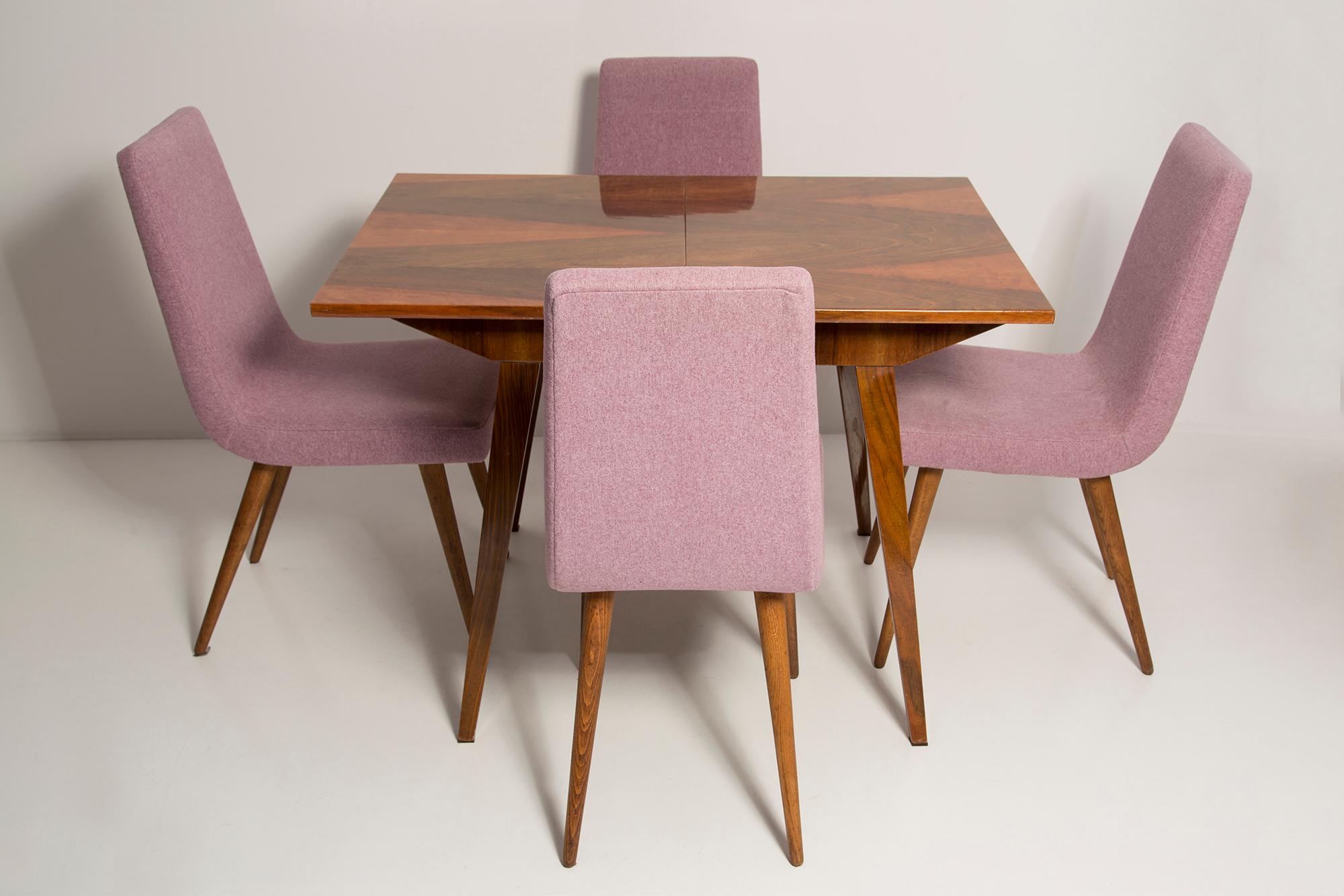 Midcentury Walnut Kitchen Table and Chairs, Danuta Lewandowska, Poland, 1960s For Sale 1