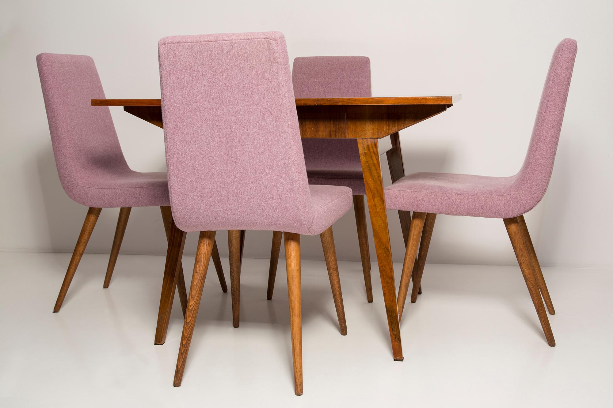 Midcentury Walnut Kitchen Table and Chairs, Danuta Lewandowska, Poland, 1960s For Sale 2