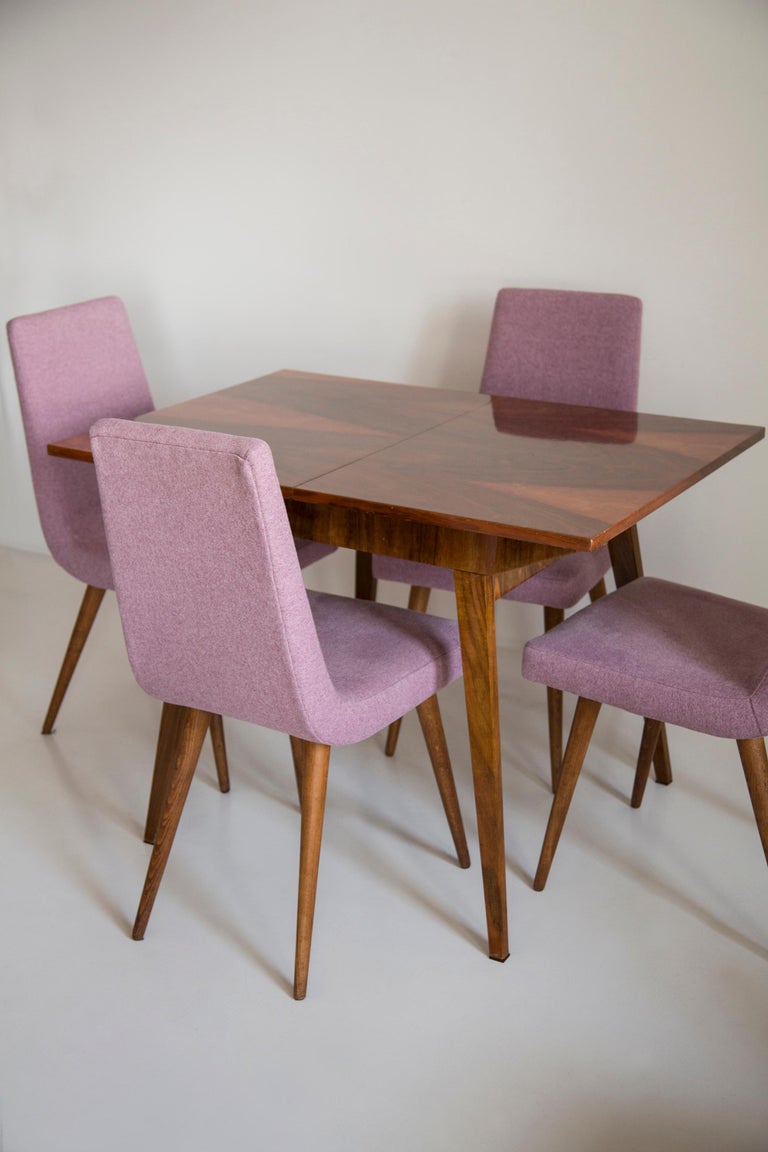 Midcentury Walnut Kitchen Table and Chairs, Danuta Lewandowska, Poland