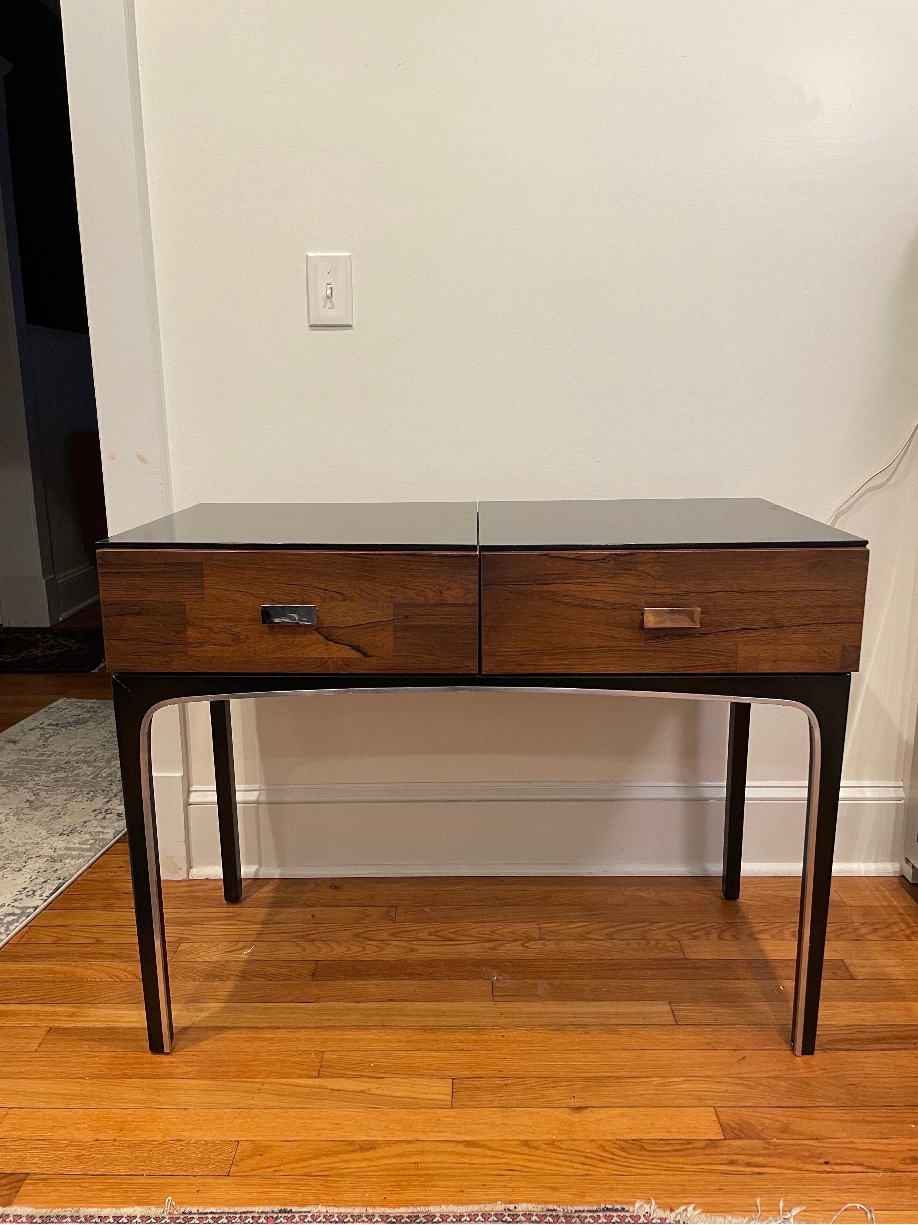 Mid Century Walnut Lacquer and Chrome Lift Top Vanity Dressing Table 4