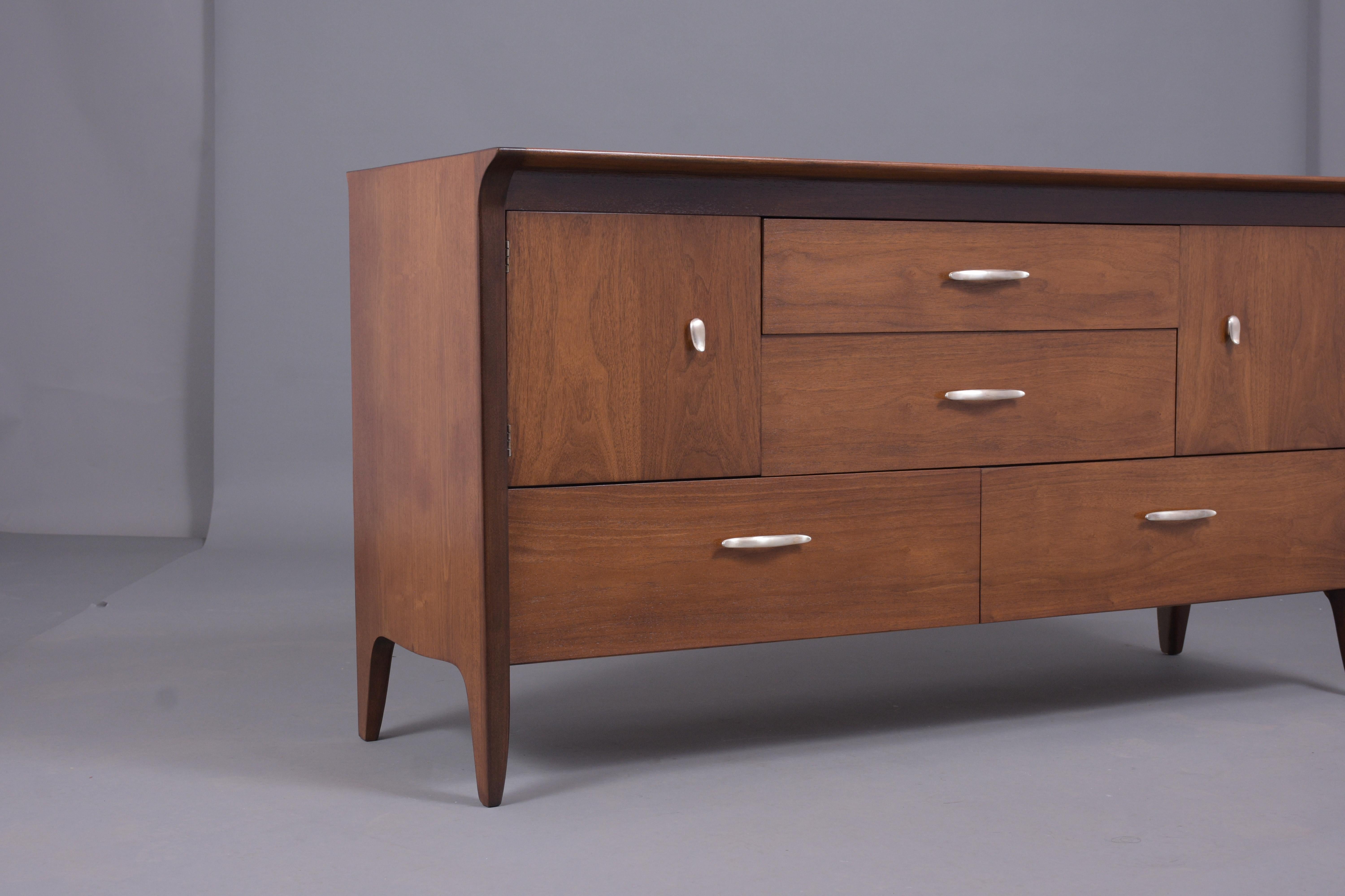 Carved Vintage 1960's Mid Century Modern Walnut Chest of Drawers