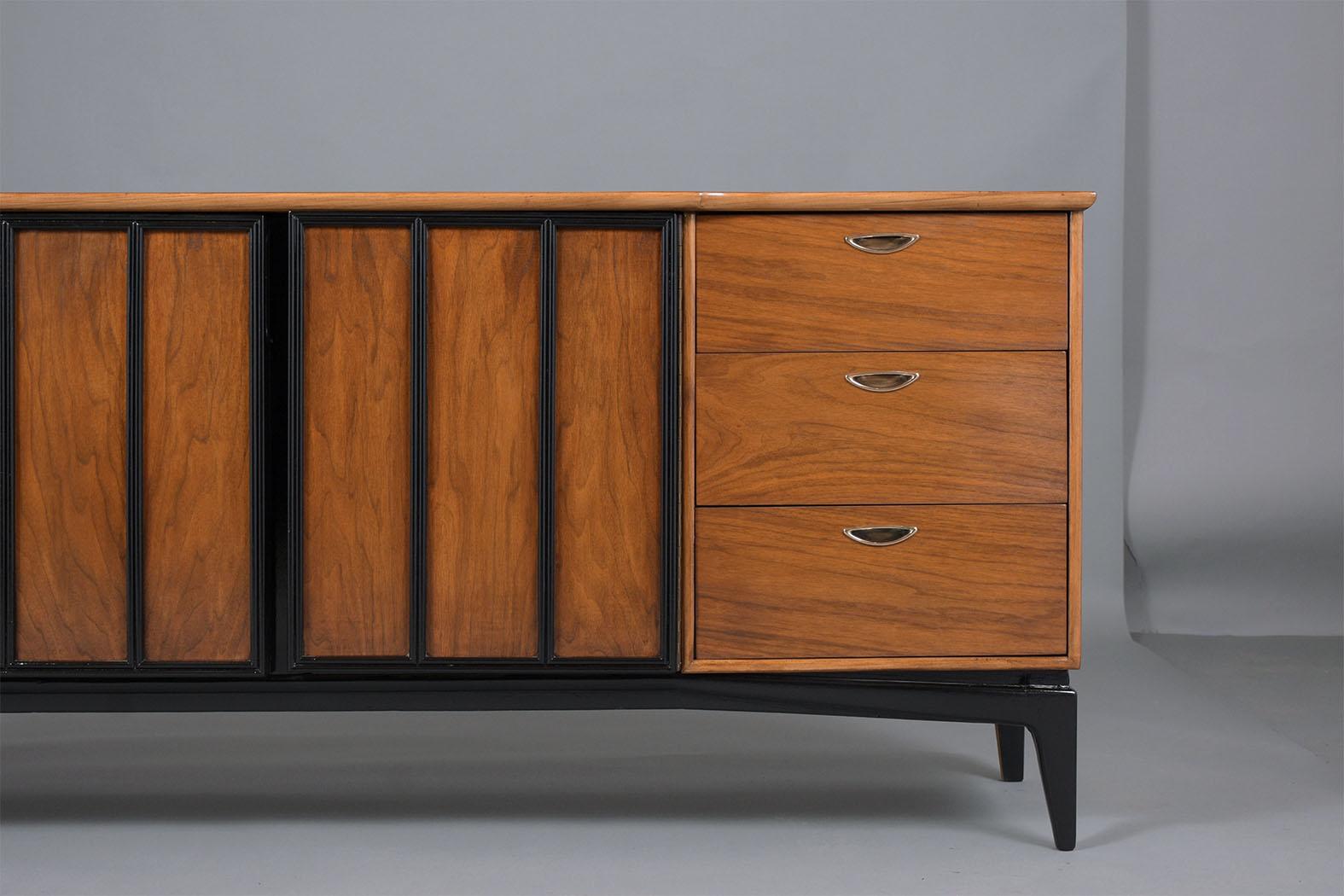 Mid-Century Modern Restored 1960s Mid-Century Walnut Credenza - Modern Elegance for Living Spaces For Sale