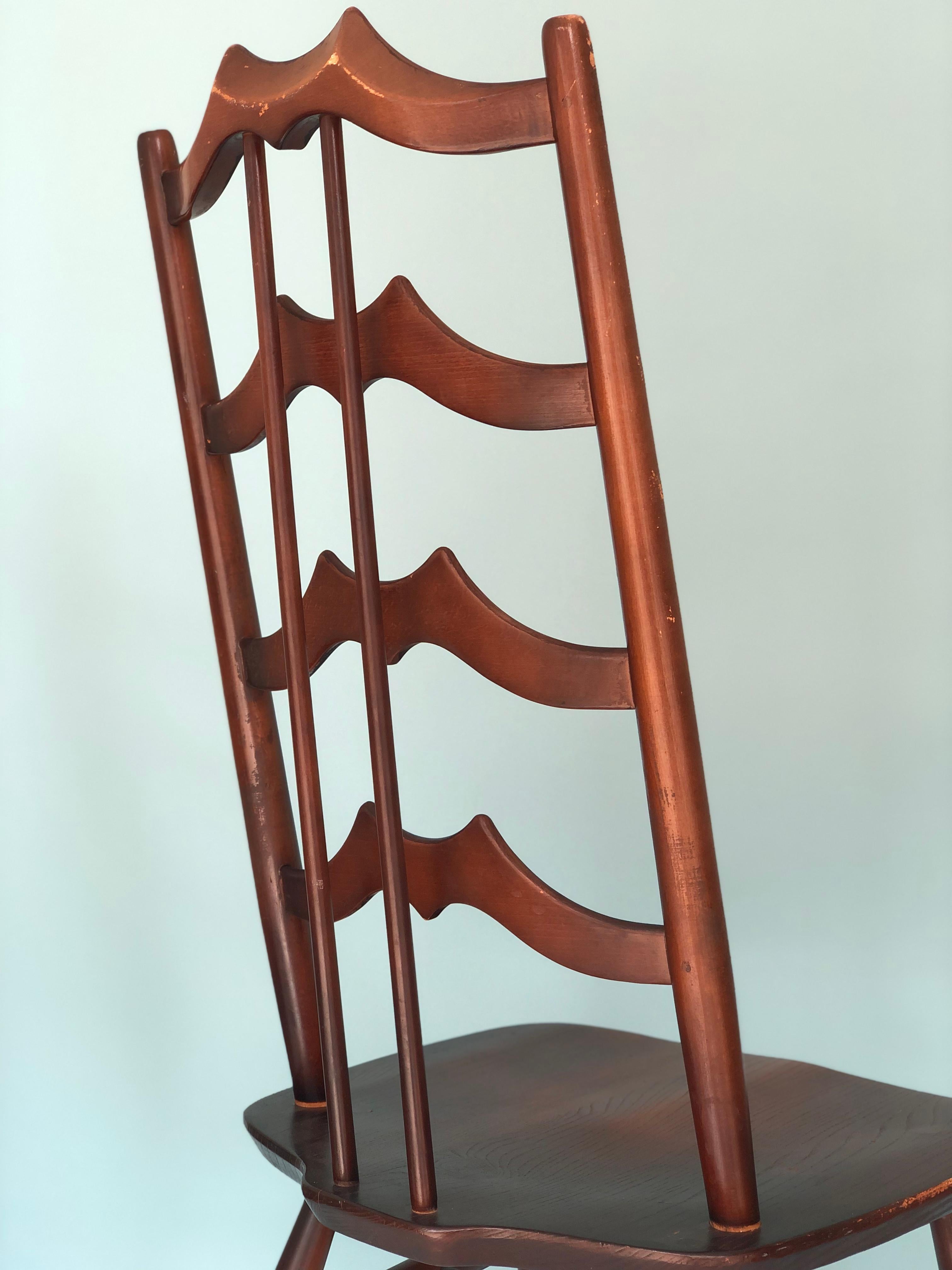 British Mid Century Walnut Ladderback Dining Chair Lucian Ercolani for Ercol England  For Sale