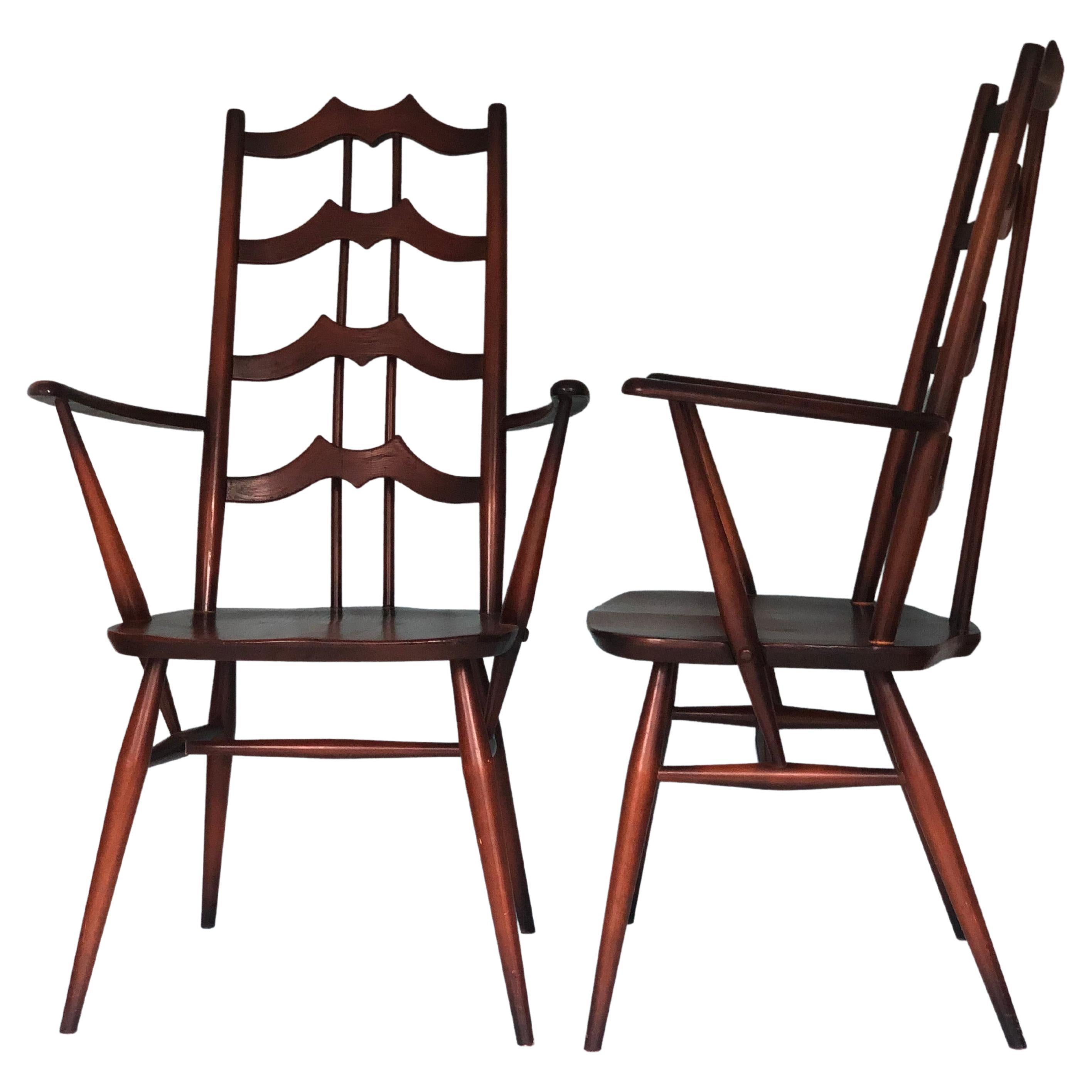 Mid Century Walnut Ladderback Dining Chairs Lucian Ercolani for Ercol England Se