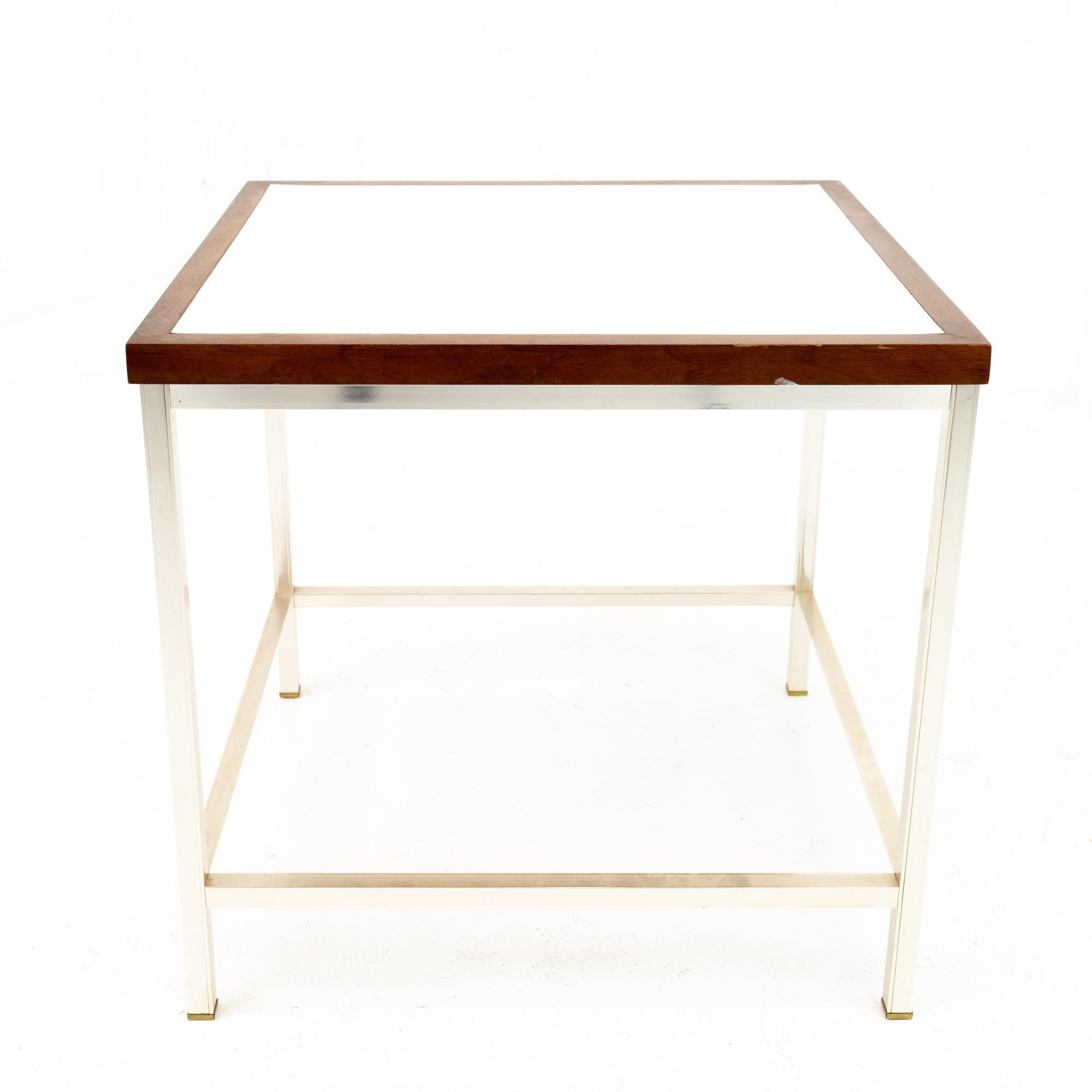 Mid-Century Modern Mid Century Walnut Laminate and Chrome Side End Table