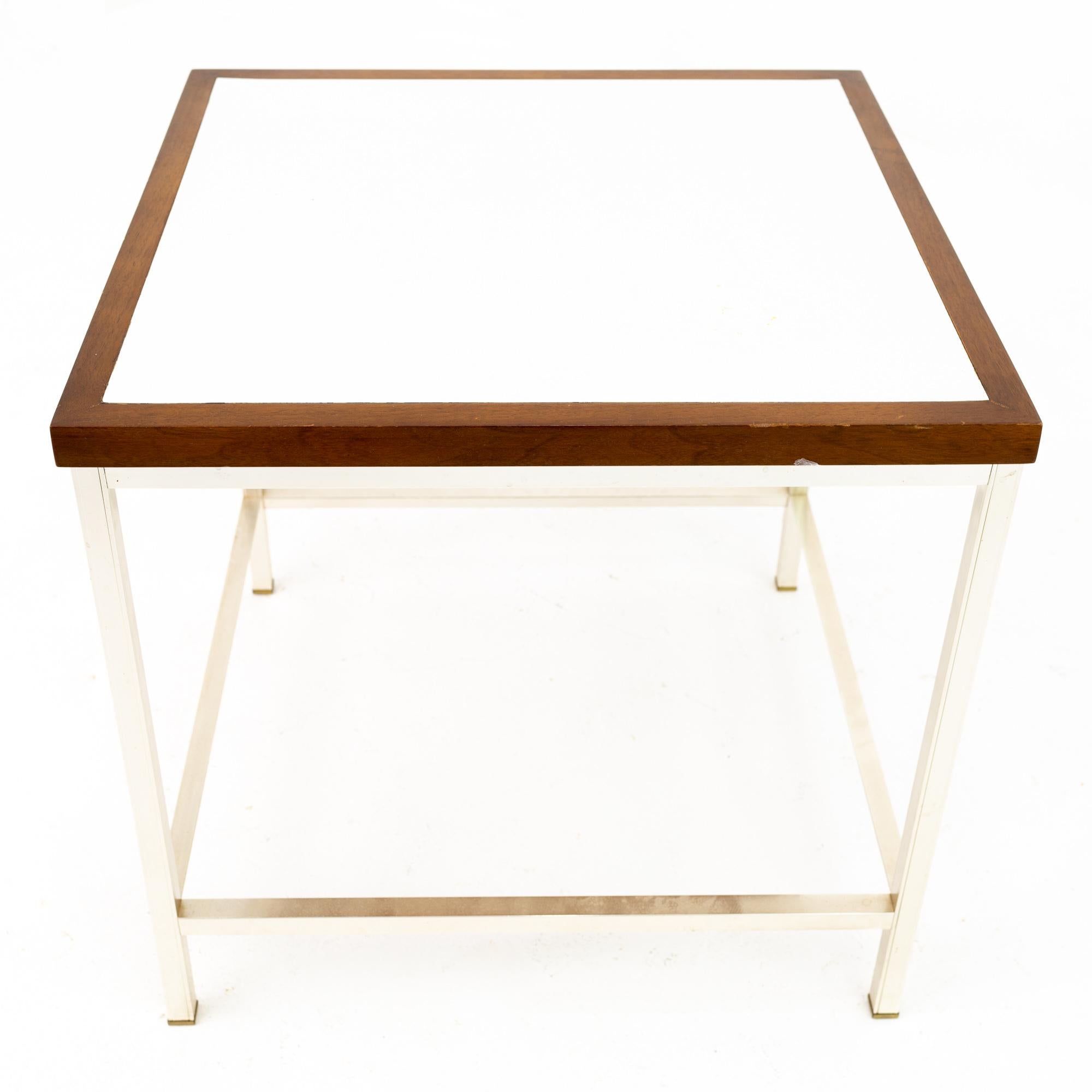 American Mid Century Walnut Laminate and Chrome Side End Table